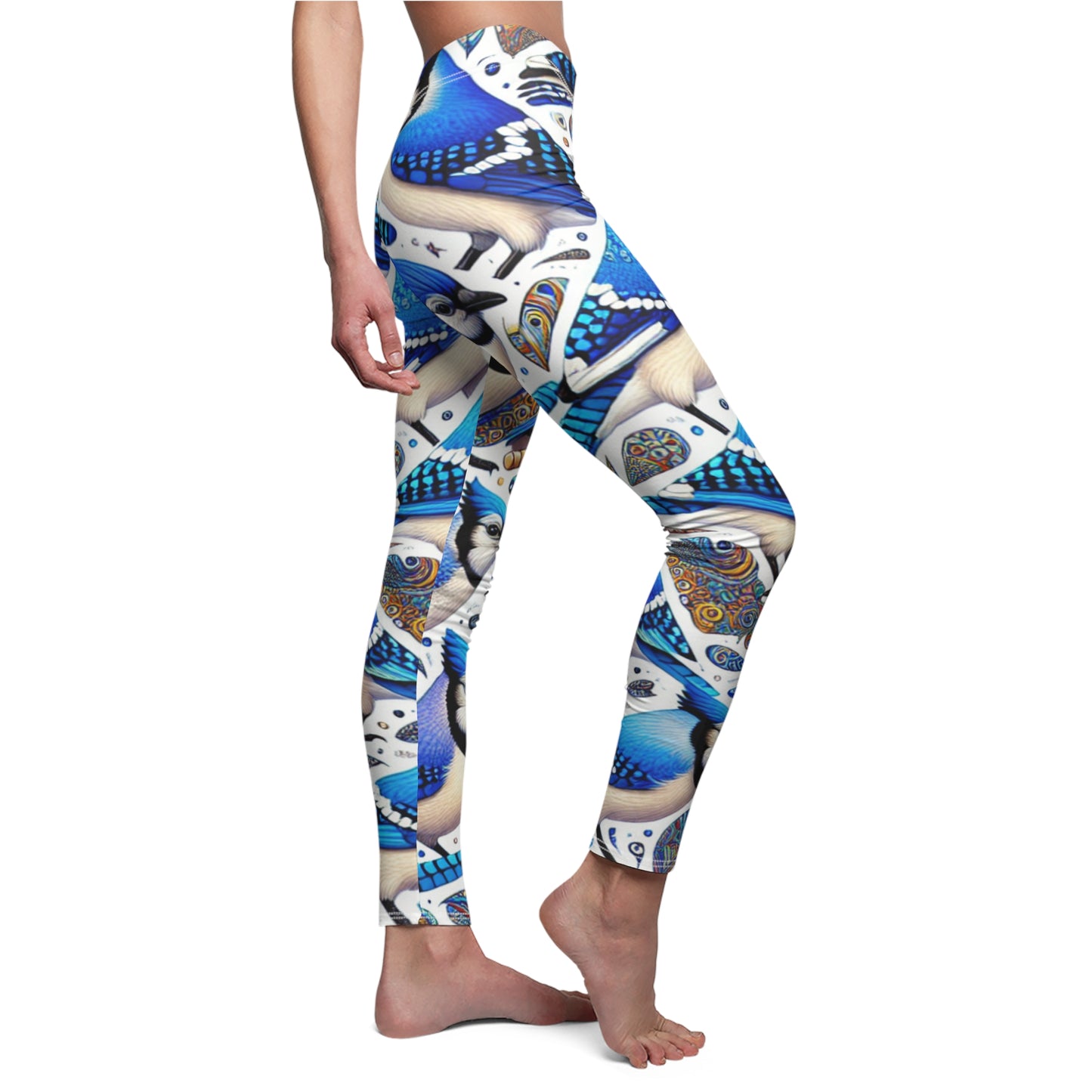 SIDE BlueJay Leggings, BlueJay Lover Leggings, Bird Lover Gift, Festival Leggings, Festival Outfit, Yoga Birthday Gift, Workout Outfit, Bird Gift