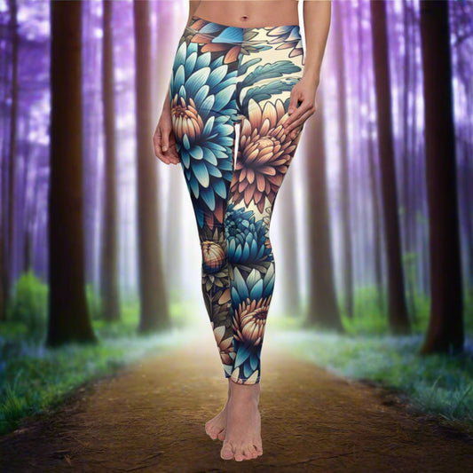 FRONT Birth Month Flower For September, Blue Aster Leggings, Mothers Day, Valentines Day, Mom Gift, Sister Gifts, Best Friends, Yoga Birthday Gift