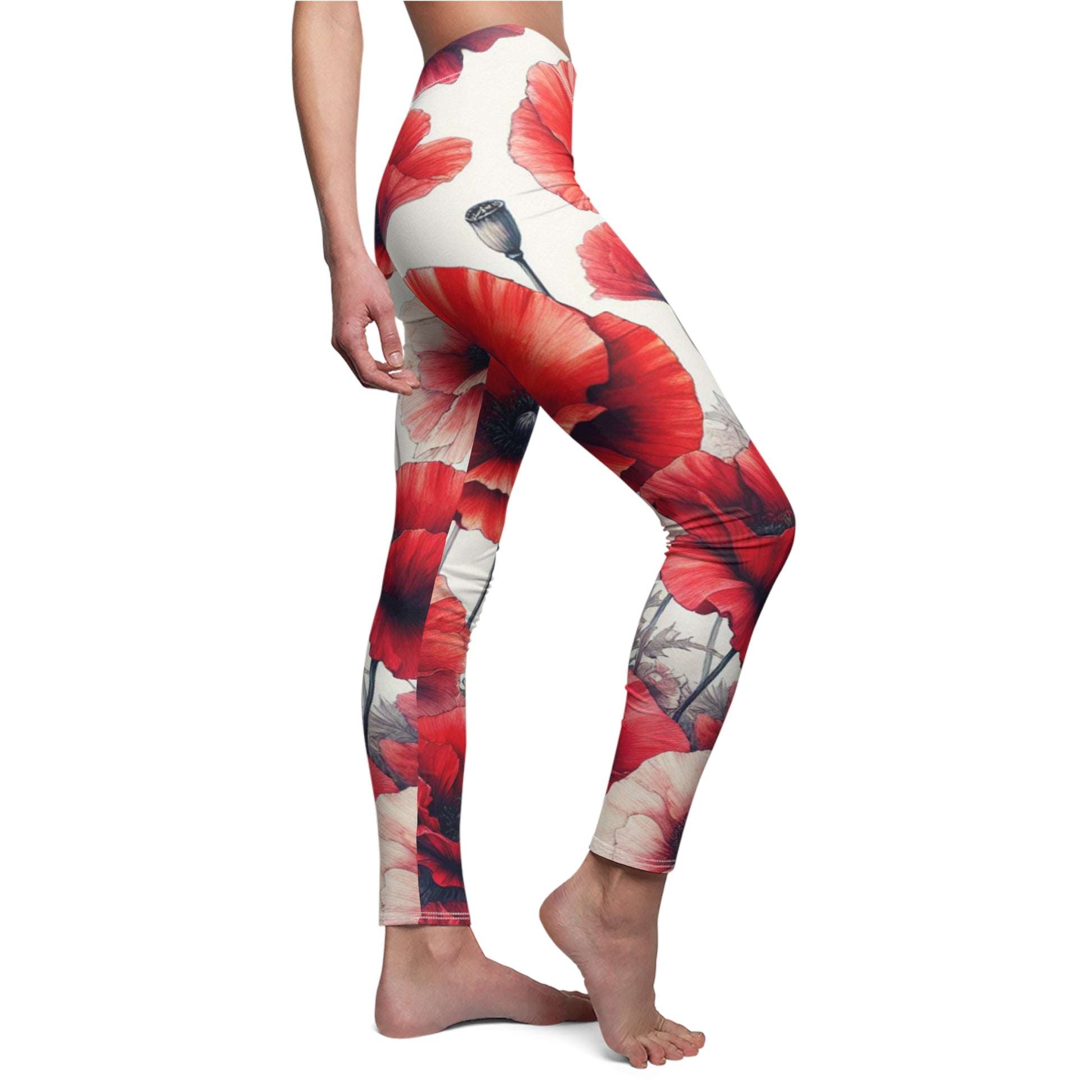 SIDE Red Poppy Leggings/Plant Lovers Gift/Garden Lover Gift/Poppy Flower Leggings/Flower Lover Gift/Water Color Leggings/Yoga Lover Gift