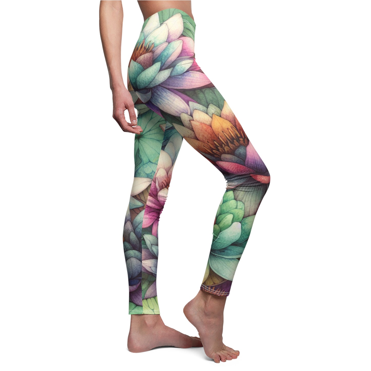 SIDE Birth Month Flower For July, Water Lily Leggings, Mothers Day, Valentines Day, Gift for Mom, Sisters Gifts, Best Friends, Yoga Birthday Gift