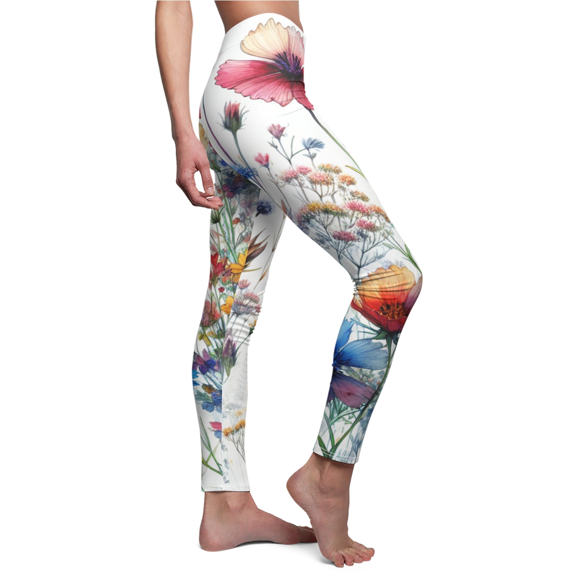 SIDE Wildflowers Garden Leggings/Plant Lovers Gift/Garden Lover Gift/Wild Flower Leggings/Flower Lover Gift/Water Color Leggings/Yoga Lover Gift