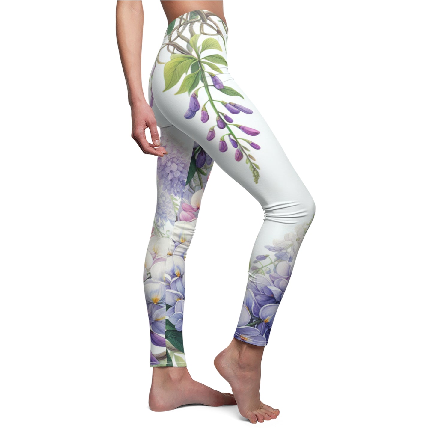 SIDE Hanging Wisteria Leggings/Plant Lovers Gift/Garden Lover Gift/Flower Print Leggings/Flower Lover Gift/Water Color Leggings/Yoga Lover Gift