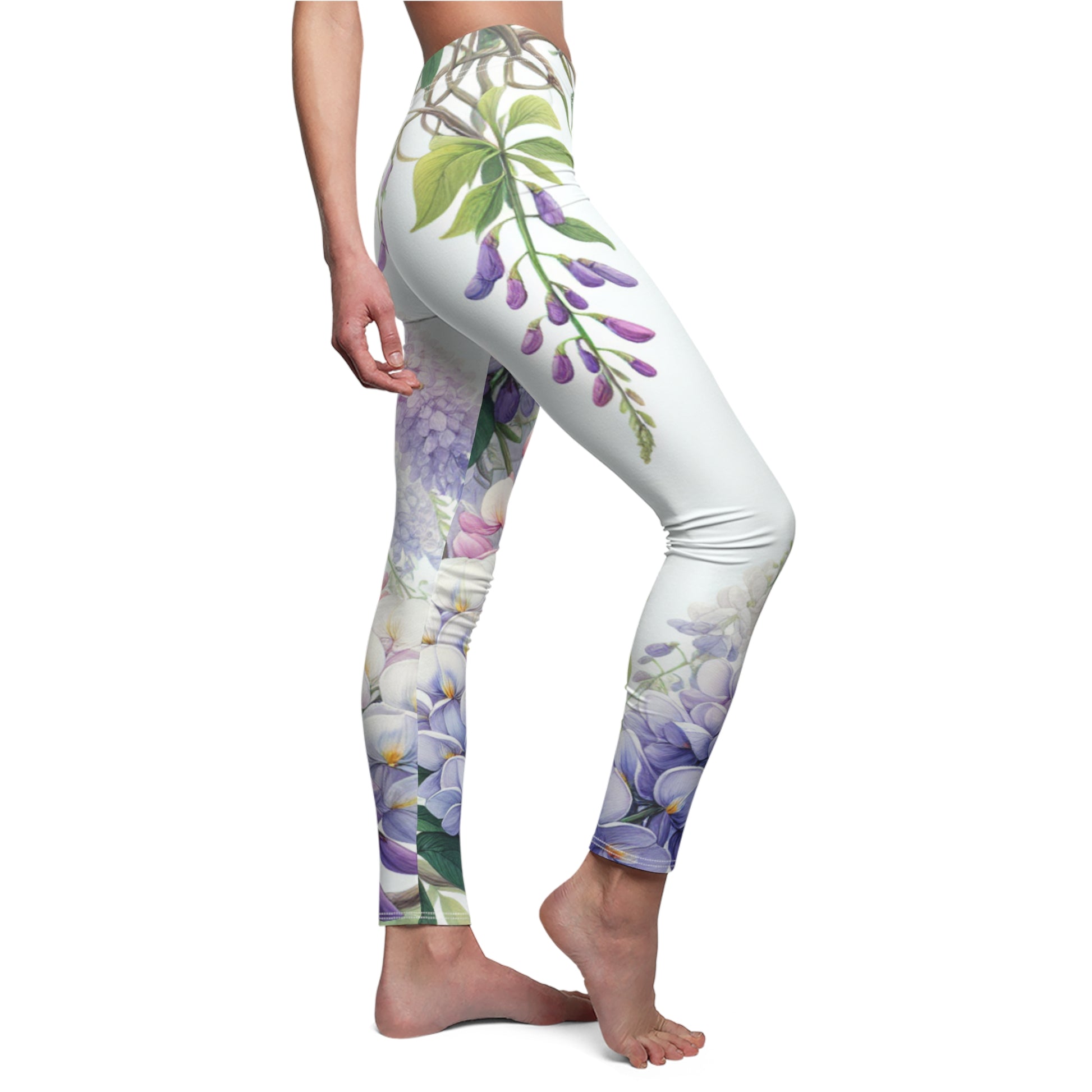 SIDE Hanging Wisteria Leggings/Plant Lovers Gift/Garden Lover Gift/Flower Print Leggings/Flower Lover Gift/Water Color Leggings/Yoga Lover Gift