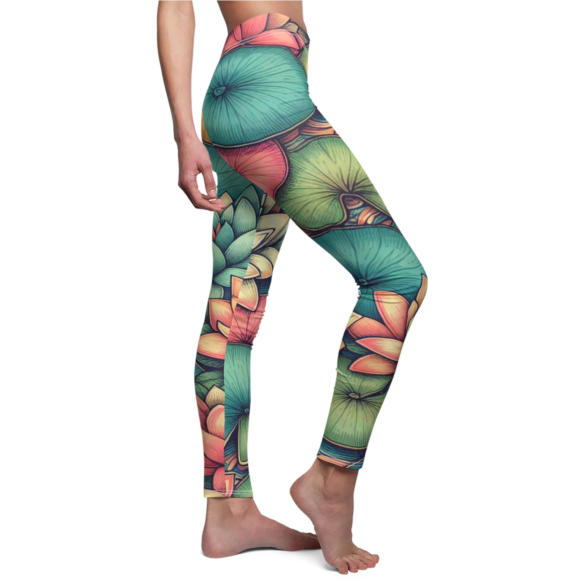 SIDE Birth Month Flower For July, Water Lily Leggings, Mothers Day, Valentines Day, Gift for Mom, Sisters Gifts, Best Friends, Yoga Birthday Gift