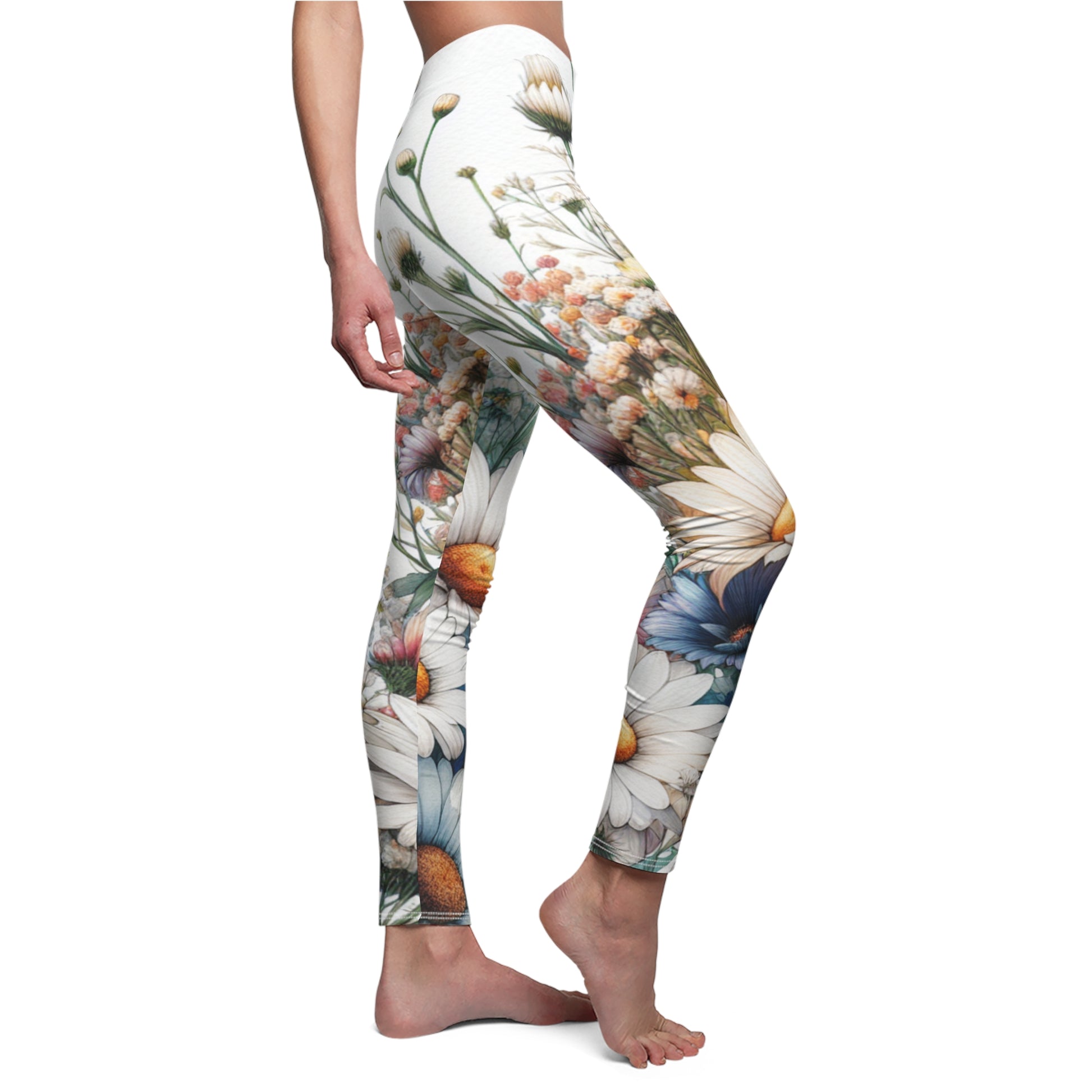 SIDE Daisy Garden Leggings/Daisy Lover Gift/Garden Lover Gift/Wild Flower Leggings/Flower Lover Gift/Water Color Leggings/Yoga Lover Gift/Daisies