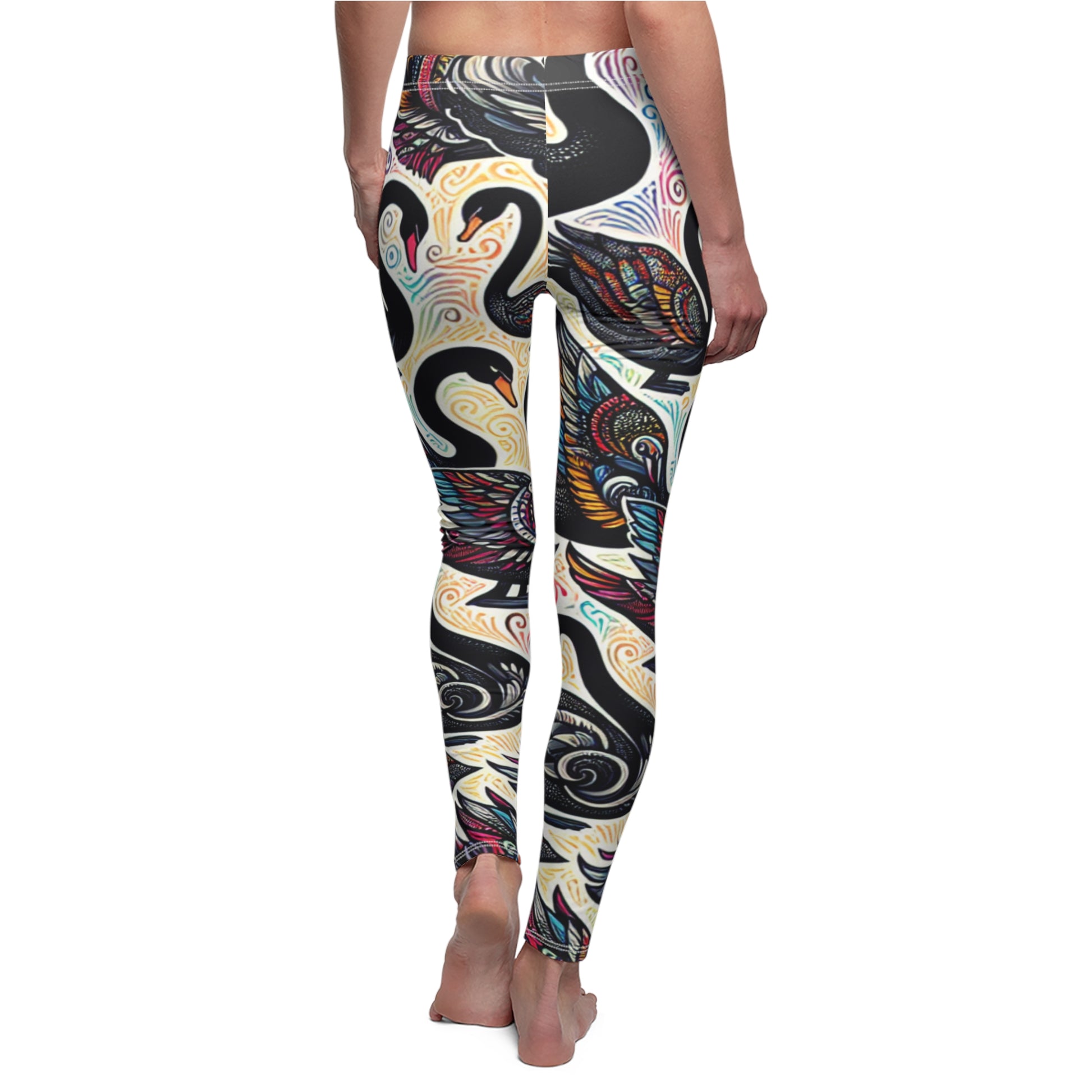 BACK Black Swan Leggings, Swan Lover Leggings, Bird Lover Gift, Festival Leggings, Festival Outfit, Yoga Birthday Gift, Yoga Gift, Nature Outfit