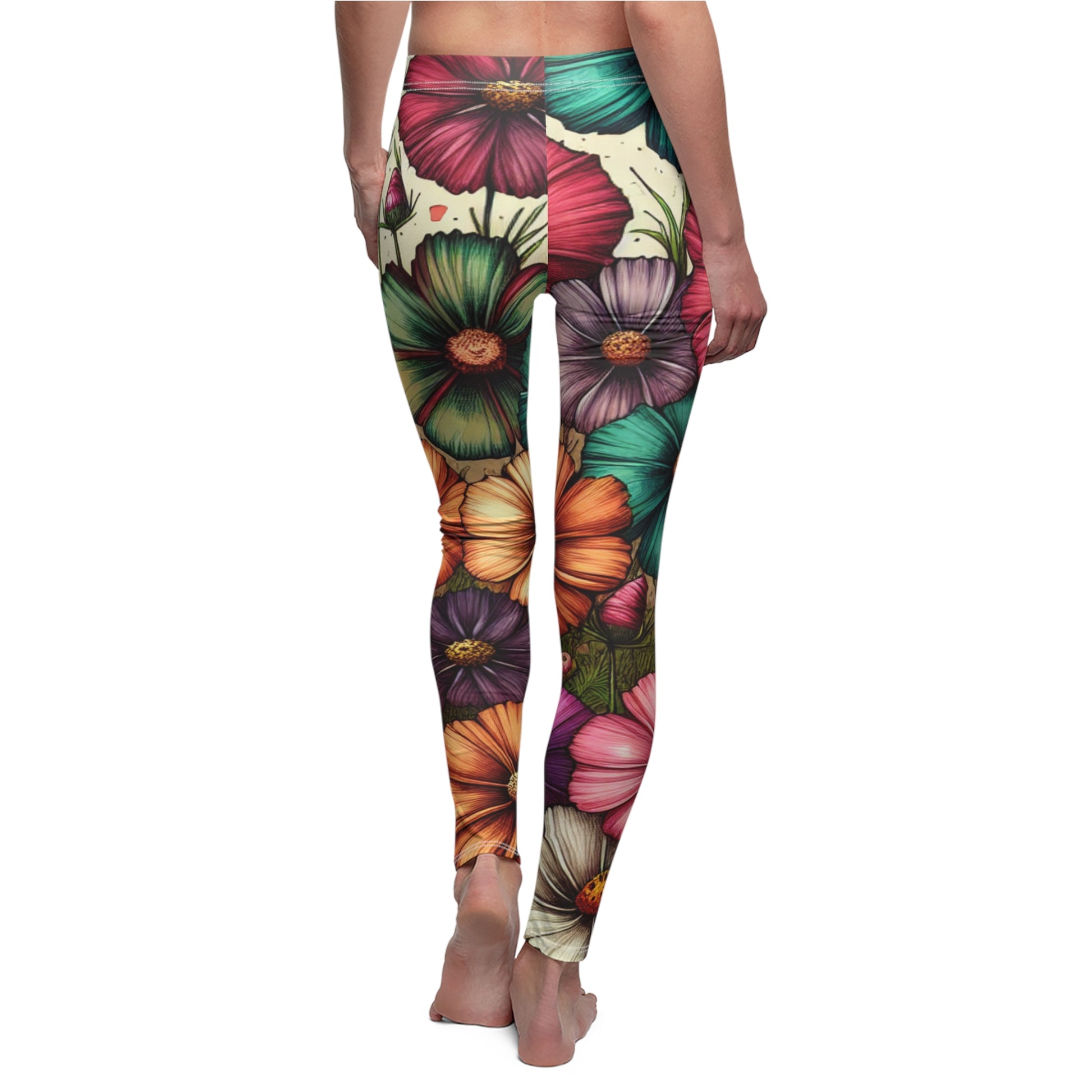 BACK October Birth Month Flower, Cosmos Flower Leggings, Mothers Day, Valentines Day, Mom And Sister Gift, Best Friends, Yoga Birthday Gift