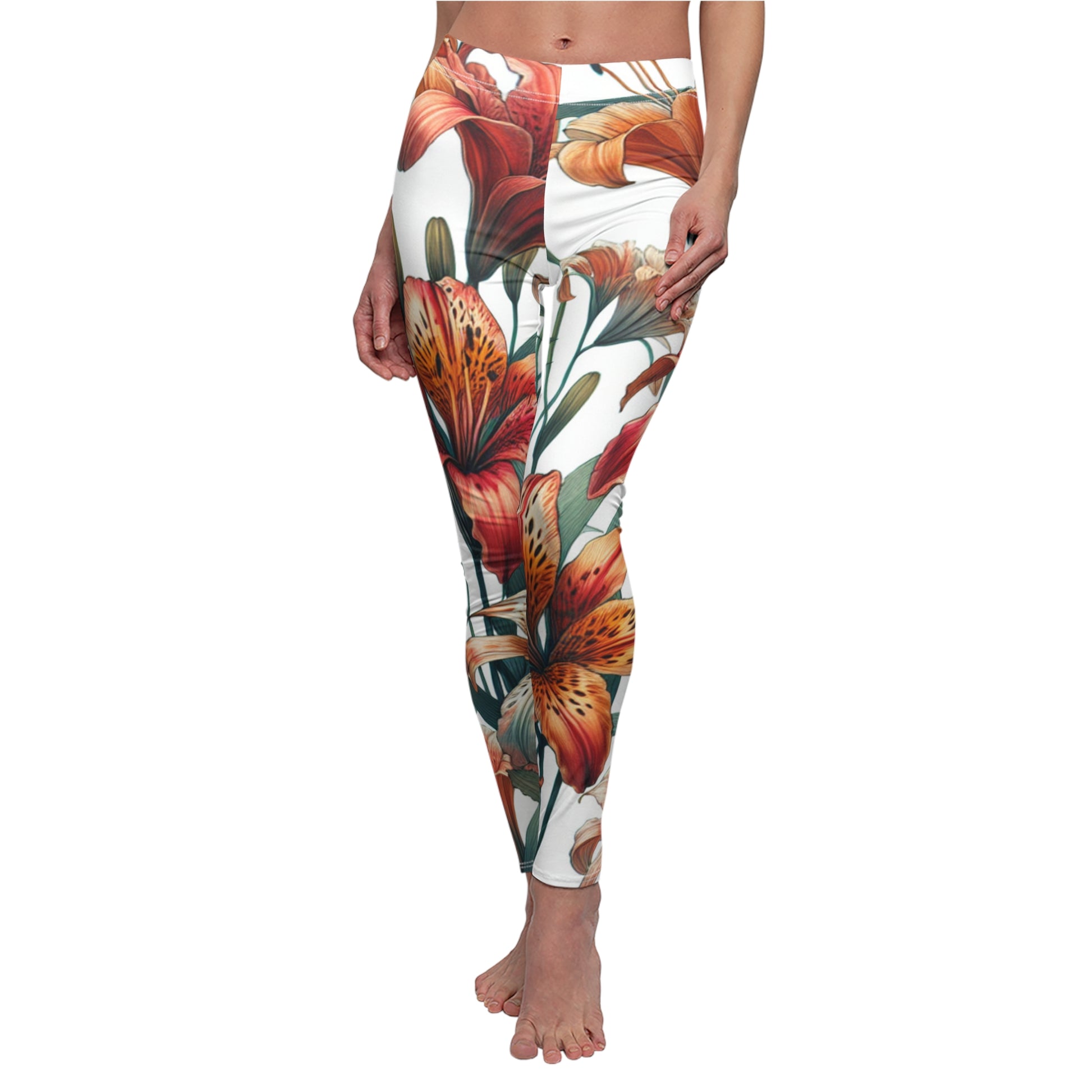 FRONT Tiger Lily Leggings/Tiger Lily Lover Gift/Garden Lover Gift/Wild Flower Leggings/Flower Lover Gift/Water Color Leggings/Yoga Lover Gift