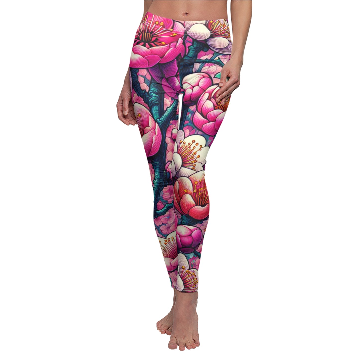 FRONT Pink Blossom Leggings, Blossoms Lover Leggings, Flowers Lover Gift, Festival Leggings, Festival Outfit