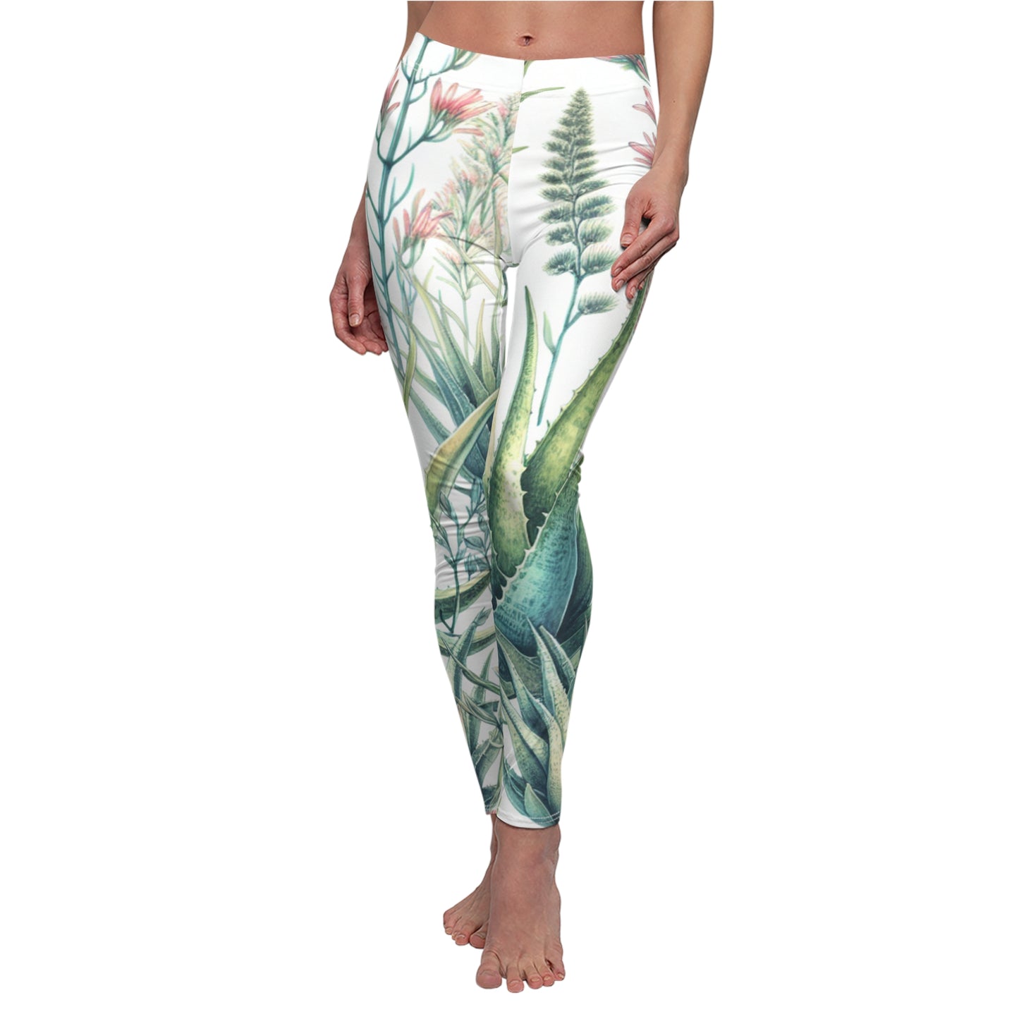 FRONT Aloe Flower Leggings/Plant Lovers Gift/Garden Lover Gift/Aloe Print Leggings/Flower Lover Gift/Watercolor Leggings/Yoga Lover Gift/Aloe Love