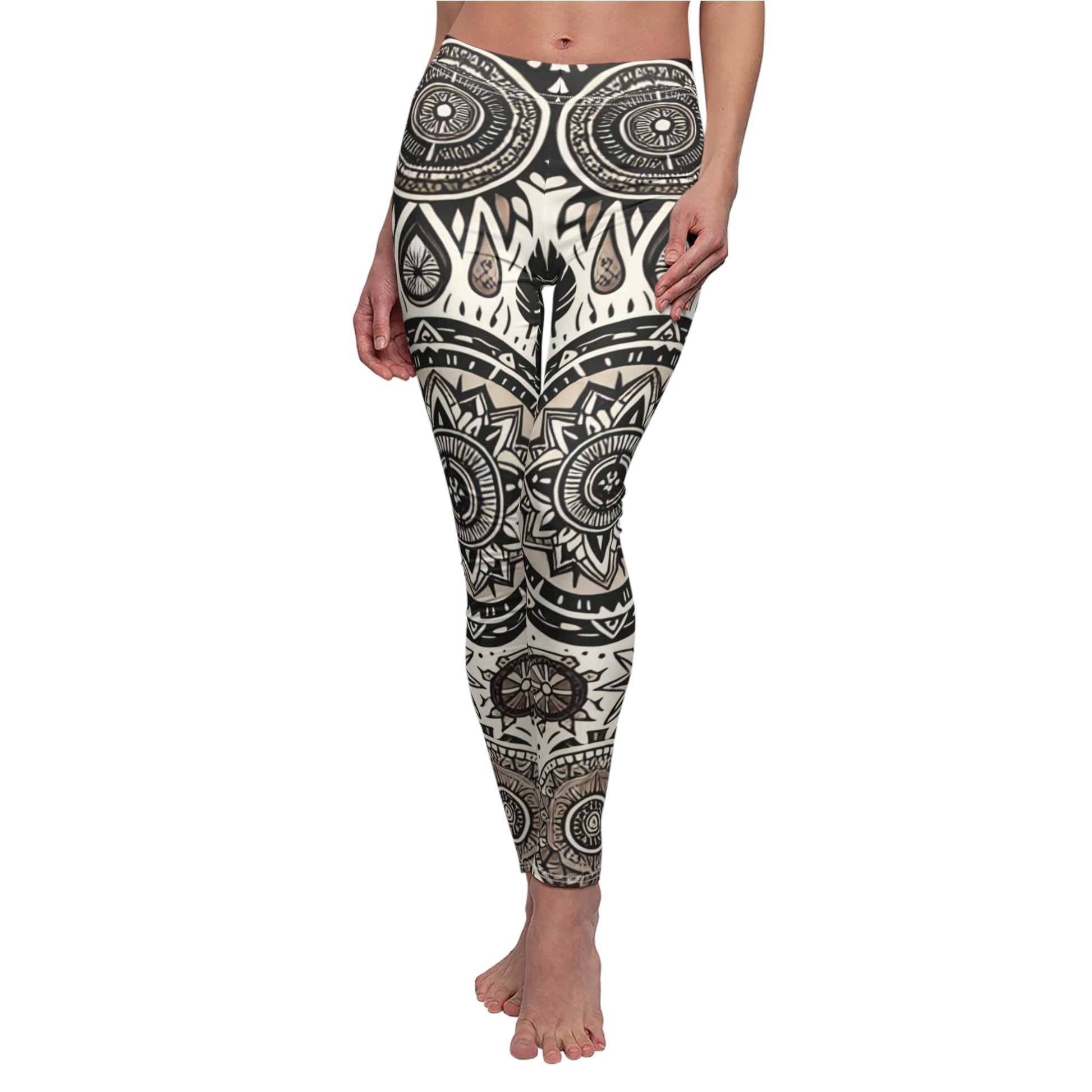 FRONT Feathers And Mandalas Classic Tattoo Leggings, Tattoo Lover Tights, Hippie Gift, Festival Leggings, Classic Tattoos, Yoga Birthday Gift