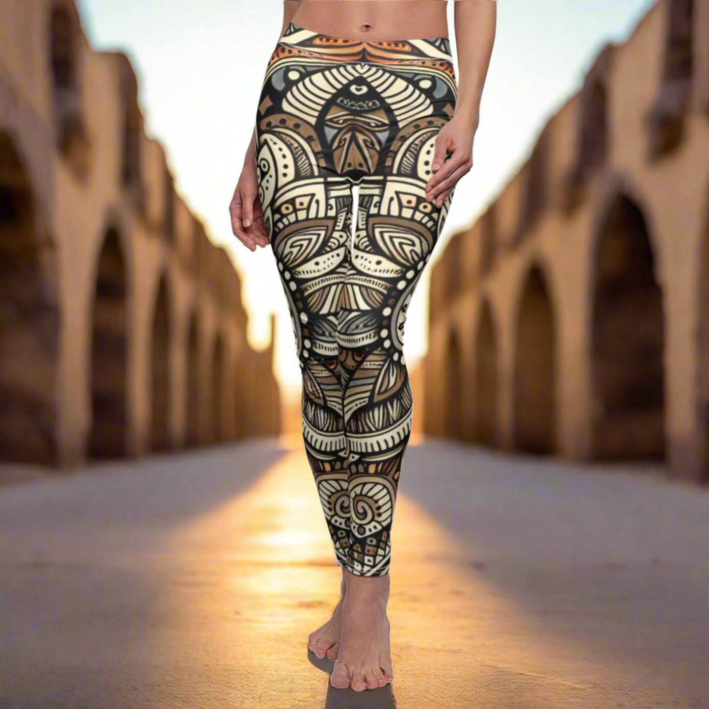 FRONT Ancient Mandala And Horns Mandala Classic Tattoo Leggings, Tattoo Lover Tights, Festival Leggings, Classic Tattoos, Yoga Birthday Gift