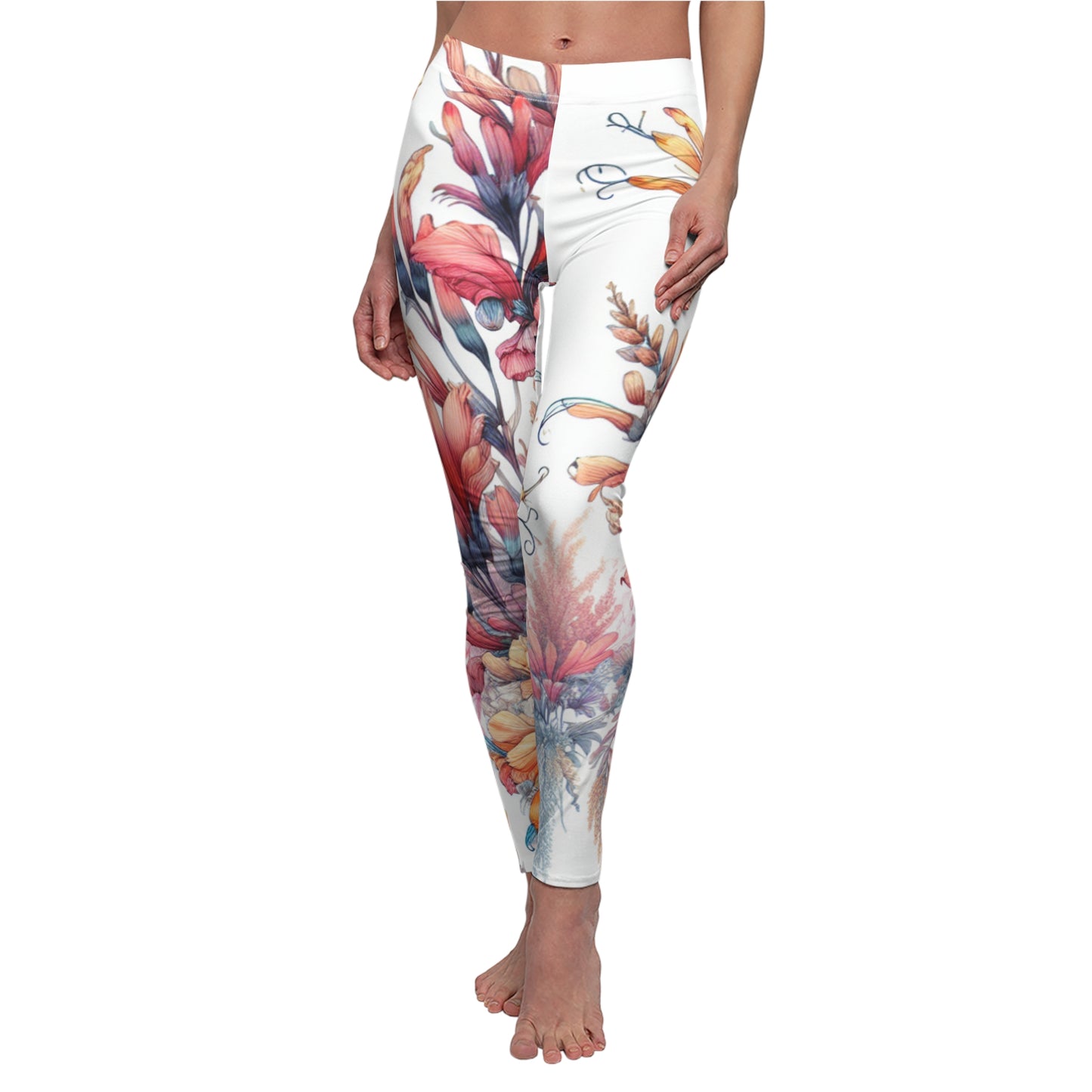 FRONT Kangaroo Paw Leggings/Plant Lovers Gift/Garden Lover Gift/Kangaroo Paw Print Leggings/Flower Lover Gift/Watercolor Leggings/Yoga Lover Gift