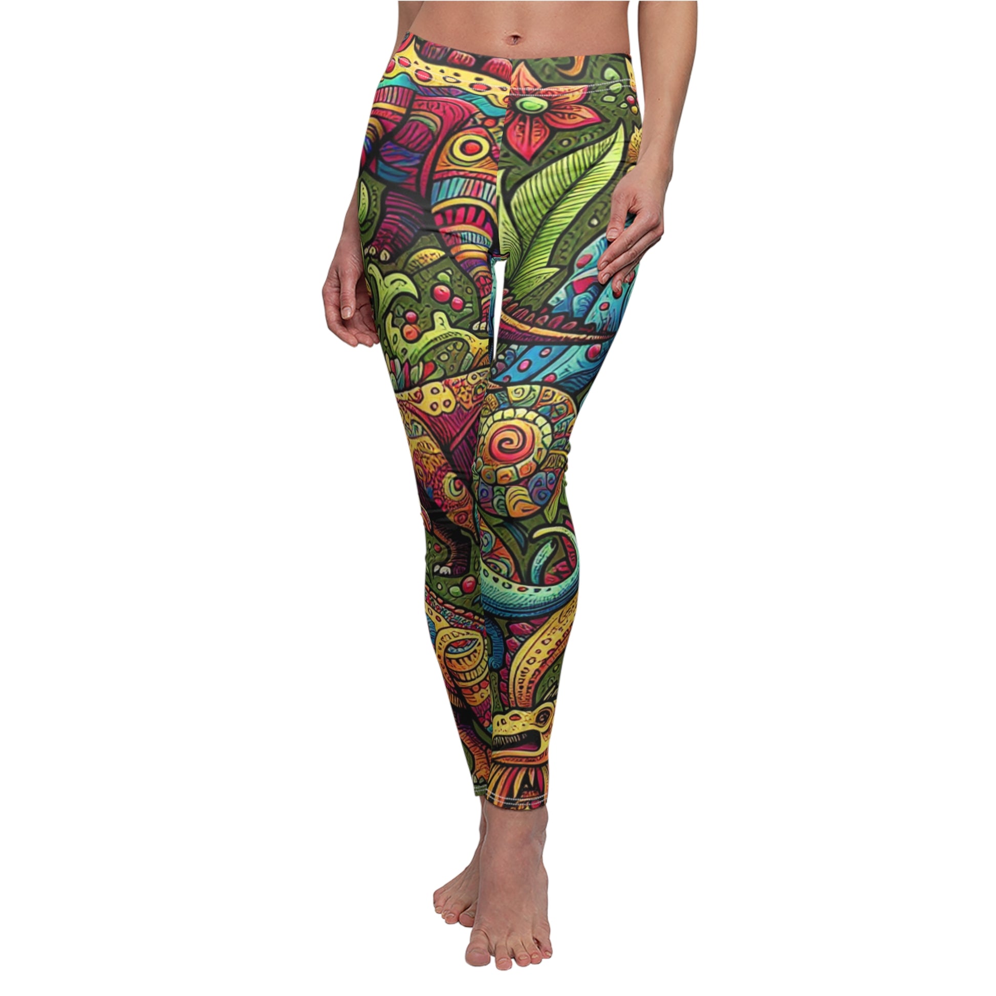 FRONT Retro Dinosaur Leggings, Dinosaur Lover Leggings, Yoga Lover Gift, Festival Leggings, Festival Outfit, Yoga Birthday Gift, Jurassic Gift