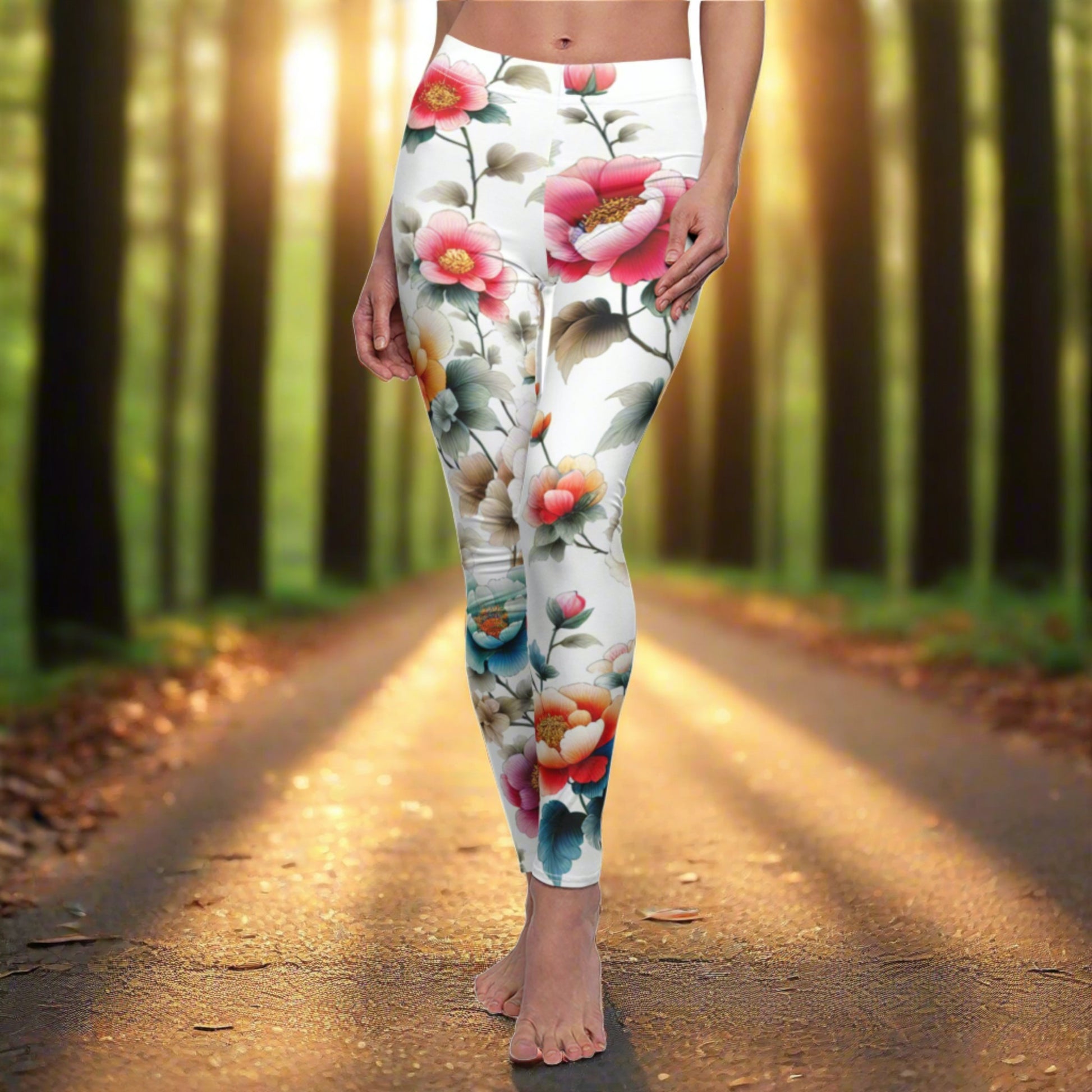 FRONT Flowers Leggings/Plant Lovers Gift/Garden Lover Gift/Flower Leggings/Flower Lover Gift/Watercolor Leggings/Yoga Lover Gift/Vibrant Flowers