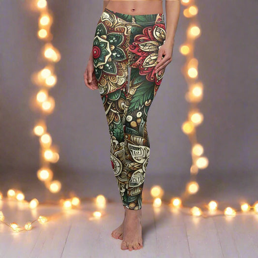 FRONT Christmas Mandala Leggings, Christmas Outfit, Unique Christmas Gift, Clothing for Christmas, Christmas Celebrations Leggings, Xmas Tights