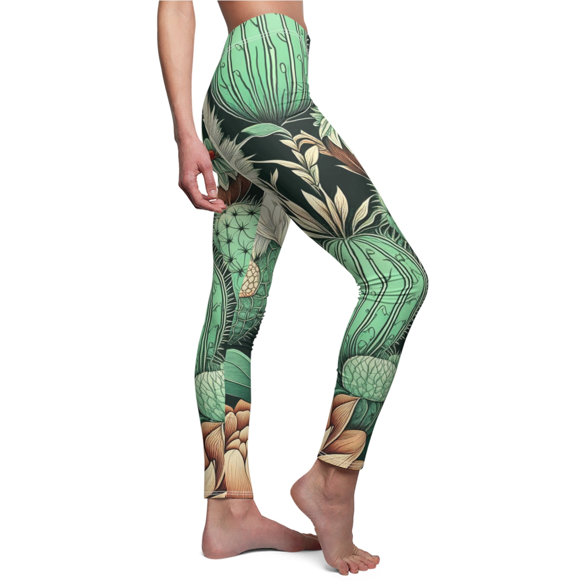 SIDE Cactus Leggings/Plant Lovers Gift/Garden Lover Gift/Cactus Print Leggings/Flower Lover Gift/Watercolor Leggings/Yoga Lover Gift/Cactus Lover