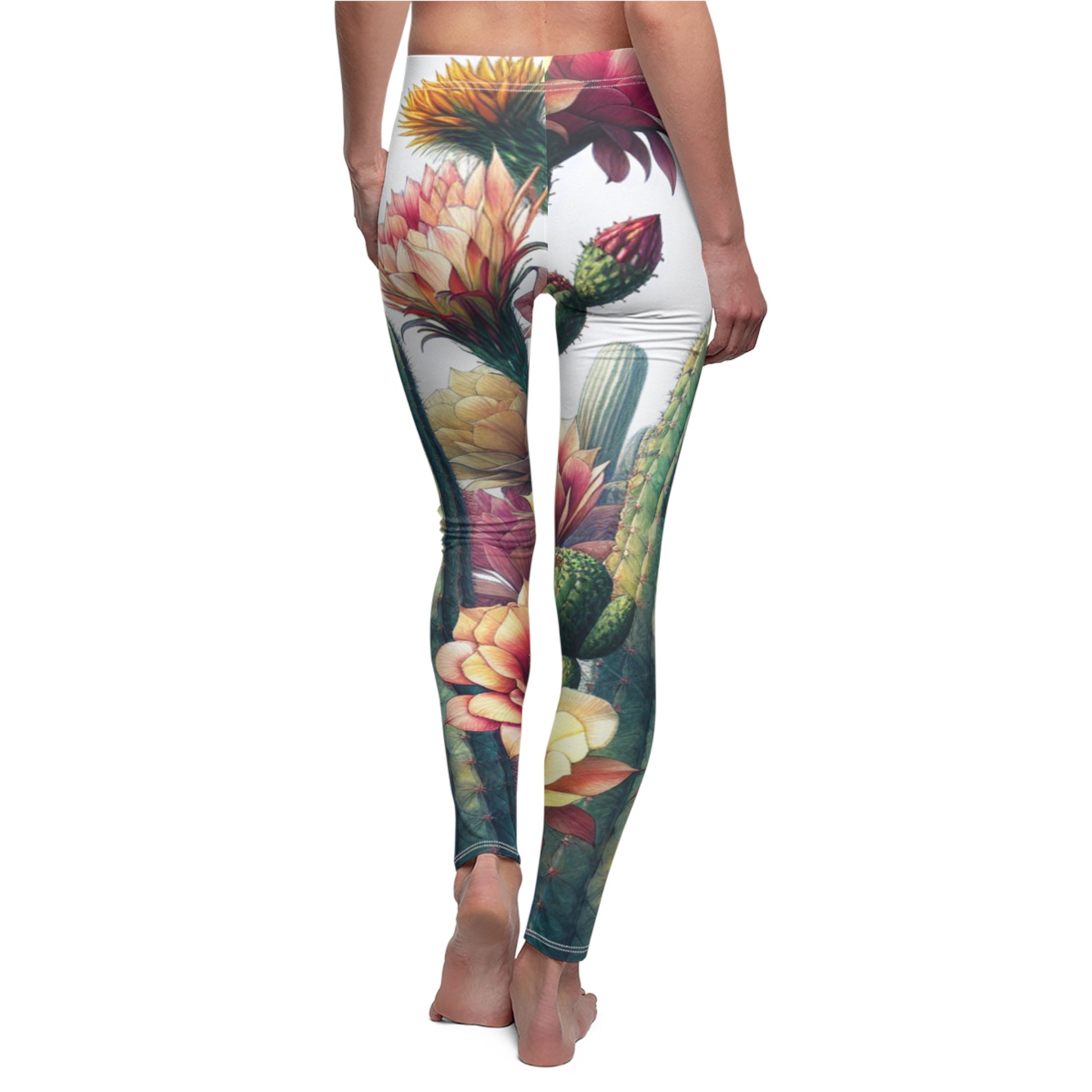 BACK Cactus And Flower Leggings/Plant Lovers Gift/Garden Lover Gift/Cactus Print Leggings/Flower Lover Gift/Watercolor Leggings/Yoga Lover Gift