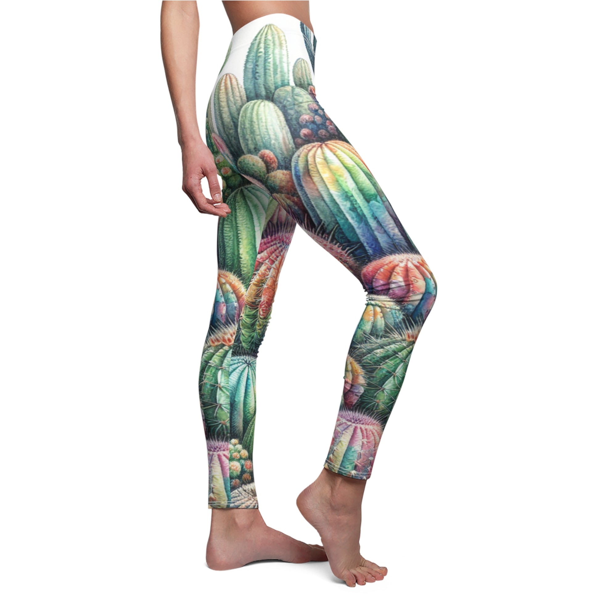 SIDE Cactus Leggings/Plant Lovers Gift/Garden Lover Gift/Cactus Print Leggings/Flower Lover Gift/Watercolor Leggings/Yoga Lover Gift/Cactus Lover