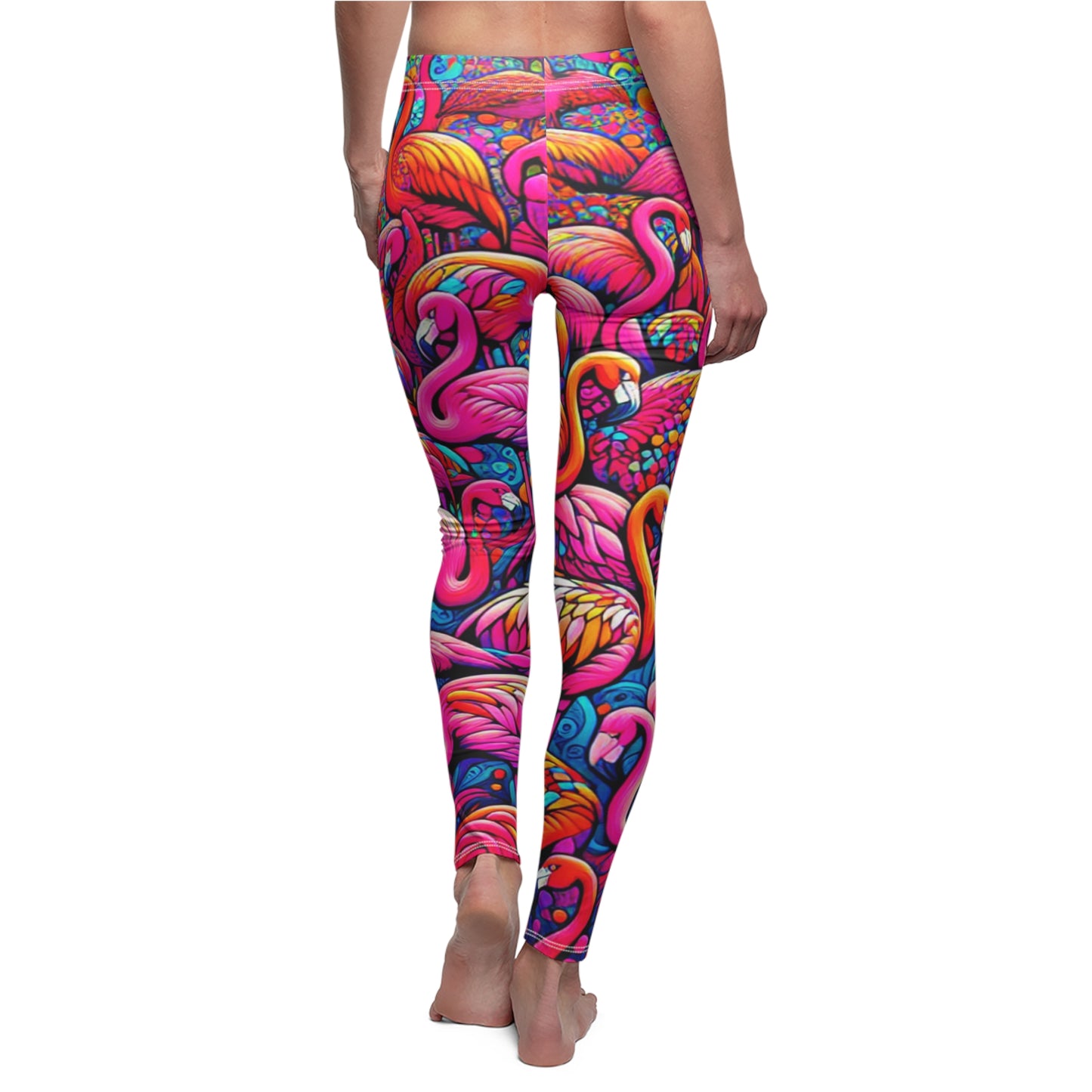 BACK Flaming Flamingo Leggings, Flamingo Lover Leggings, Bird Lover Gift, Festival Leggings, Festival Outfit, Yoga Birthday Gift, Meditation Gift