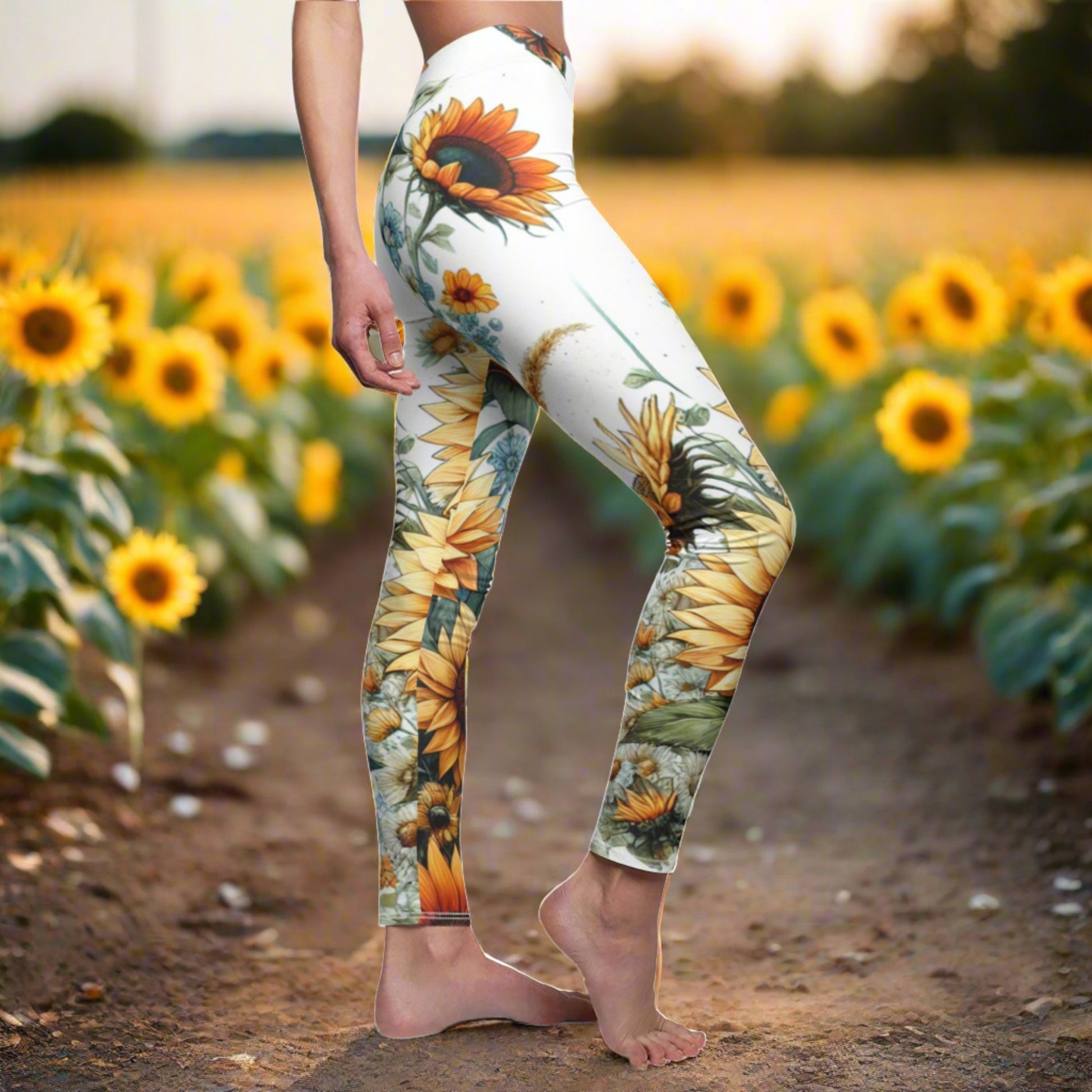 SIDE Sunflower Leggings/Plant Lovers Gift/Garden Lover Gift/Sun Flower Leggings/Flower Lover Gift/Water Color Leggings/Yoga Lover Gift/Sunflowers