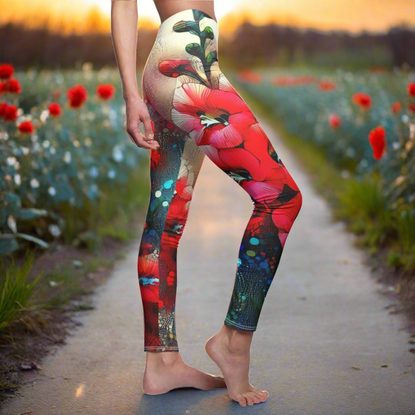 SIDE Birth Month Flower For July, Red Larkspur Flower Leggings, Mothers Day, Valentines Day, Gift for Mom, Sister Gifts, Best Friends, Yoga Gift