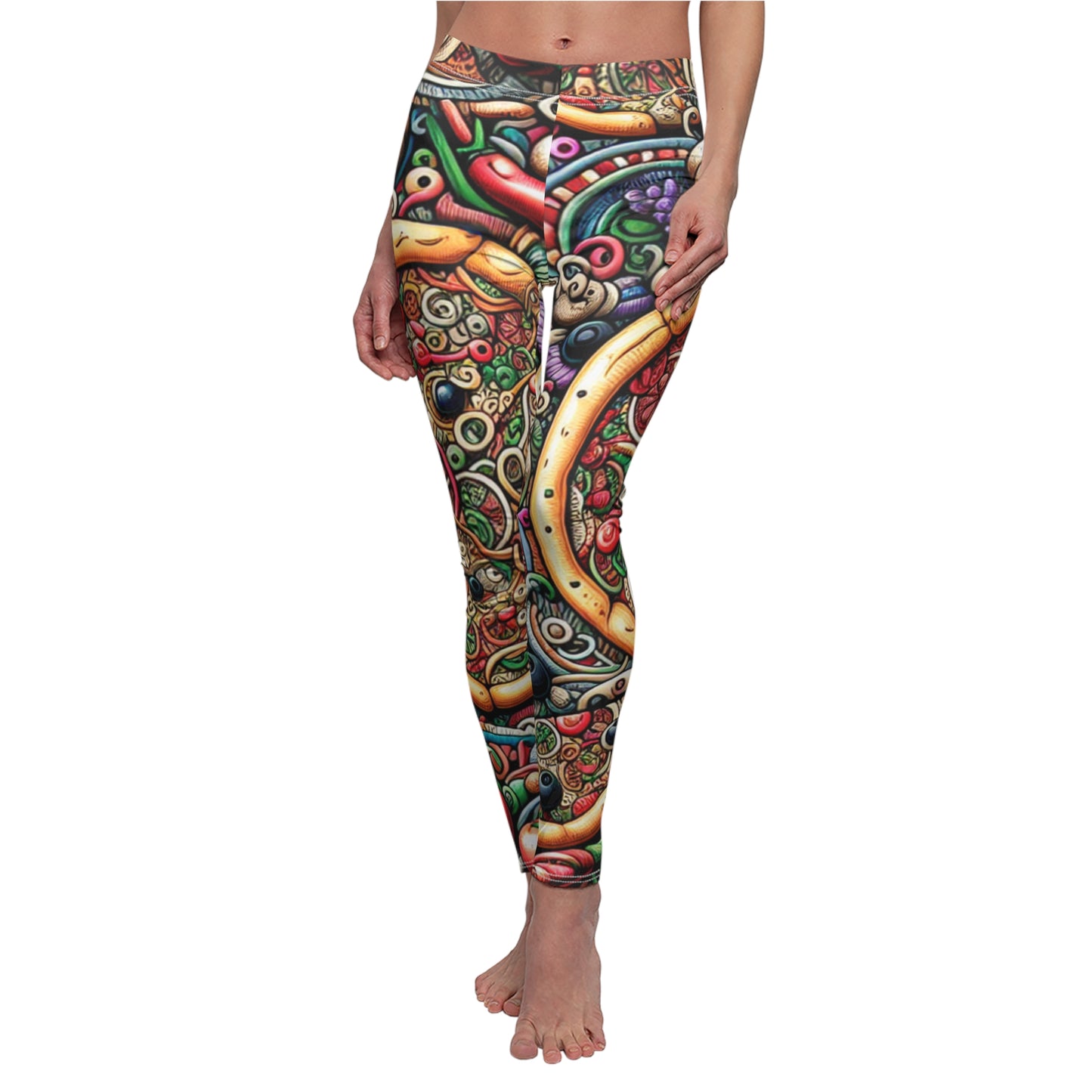 FRONT Pizza Leggings, Pizza Lover Leggings, Pizza Lover Gift, Festival Leggings, Festival Outfit, Colorful Pizza Gift, Italian Food Admirer Gift