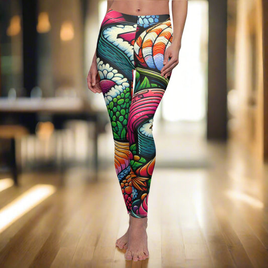 FRONT Sushi Leggings, Sushi Lover Leggings, Sushi Lover Gift, Festival Leggings, Festival Outfit, Sushi Gift, Japanese Food