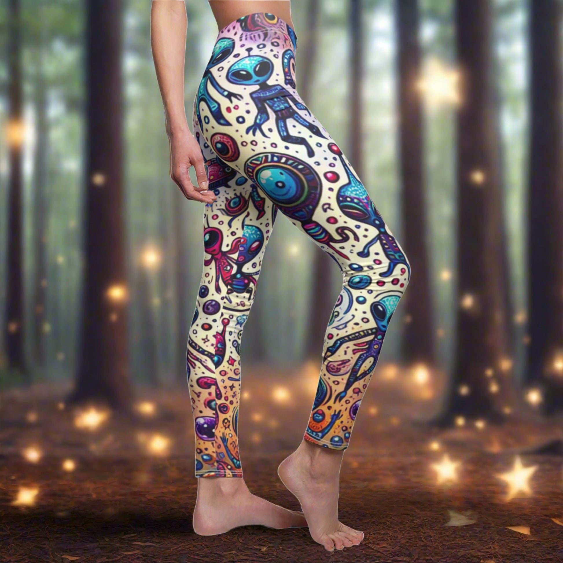 SIDE Floating Aliens Leggings, Galaxy Lovers Gift, Festival Leggings, Alien Yoga Leggings, Space Lover Gift, Yoga Lover Gift, Festival Outfit