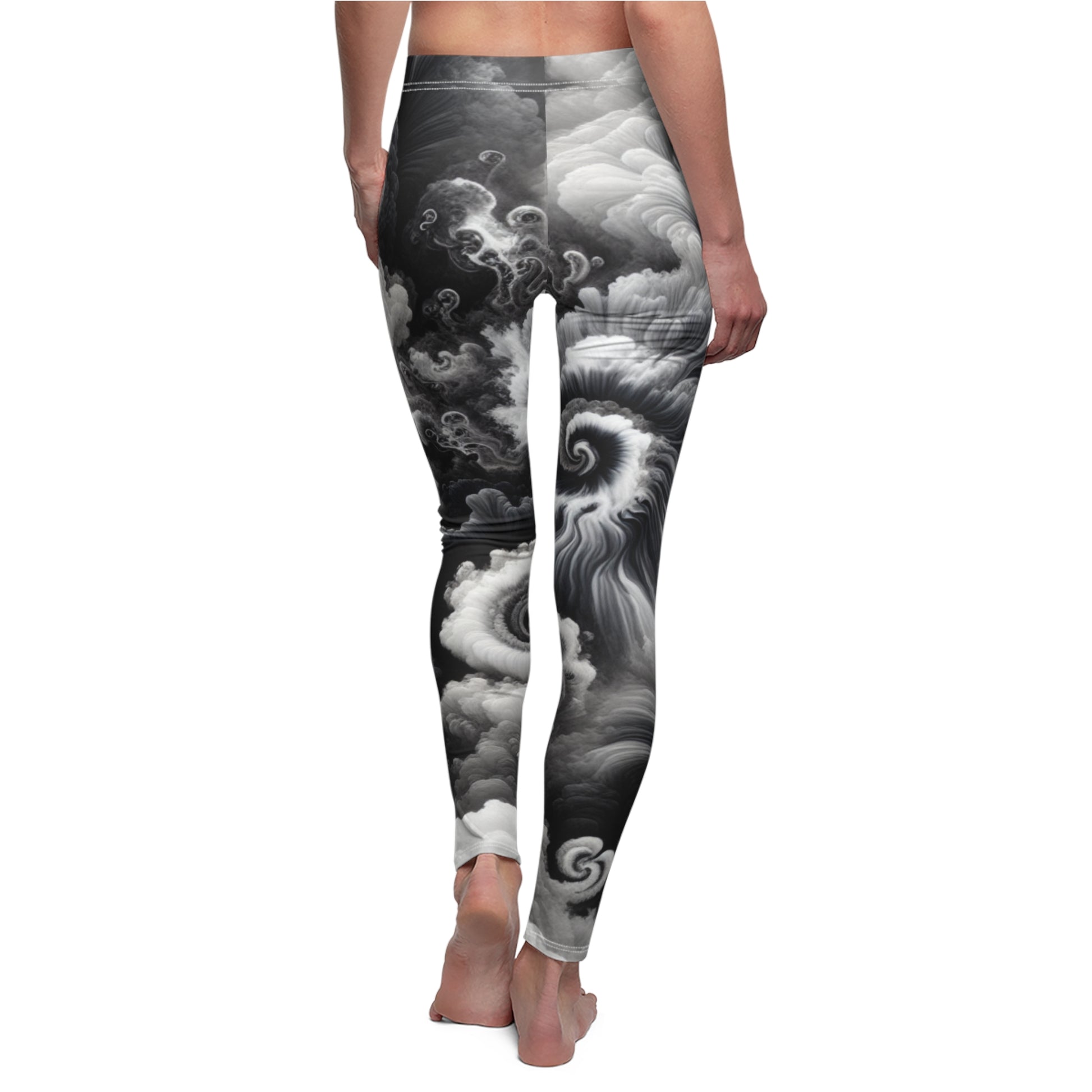 BACK Tie-dye Black And White Clouds Leggings, Tie-dye Clouds Leggings, Festival Attire, Tie-dye Mandala Leggings, Hippie Leggings, Birthday Gift