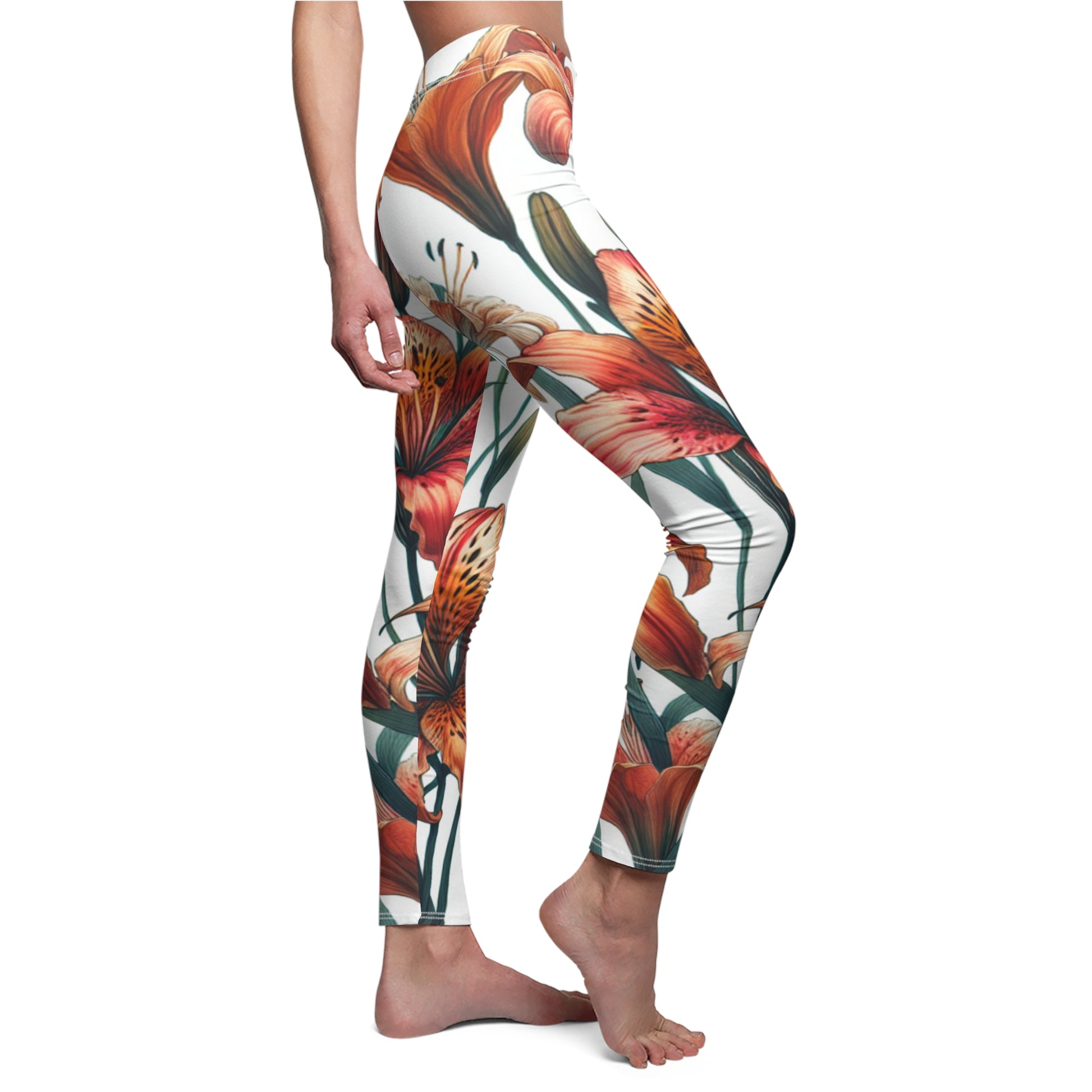 SIDE Tiger Lily Leggings/Tiger Lily Lover Gift/Garden Lover Gift/Wild Flower Leggings/Flower Lover Gift/Water Color Leggings/Yoga Lover Gift