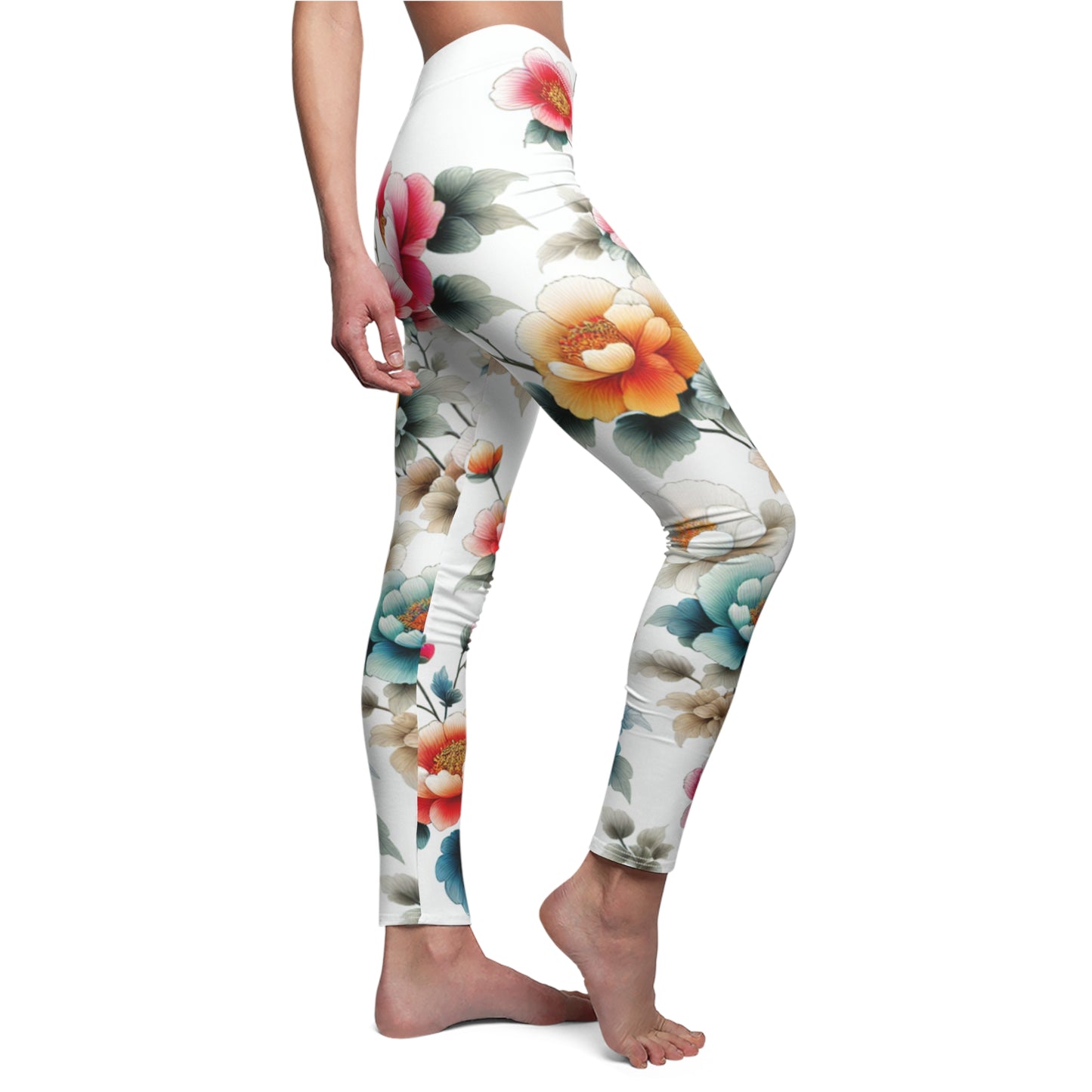 SIDE Flowers Leggings/Plant Lovers Gift/Garden Lover Gift/Flower Leggings/Flower Lover Gift/Watercolor Leggings/Yoga Lover Gift/Vibrant Flowers