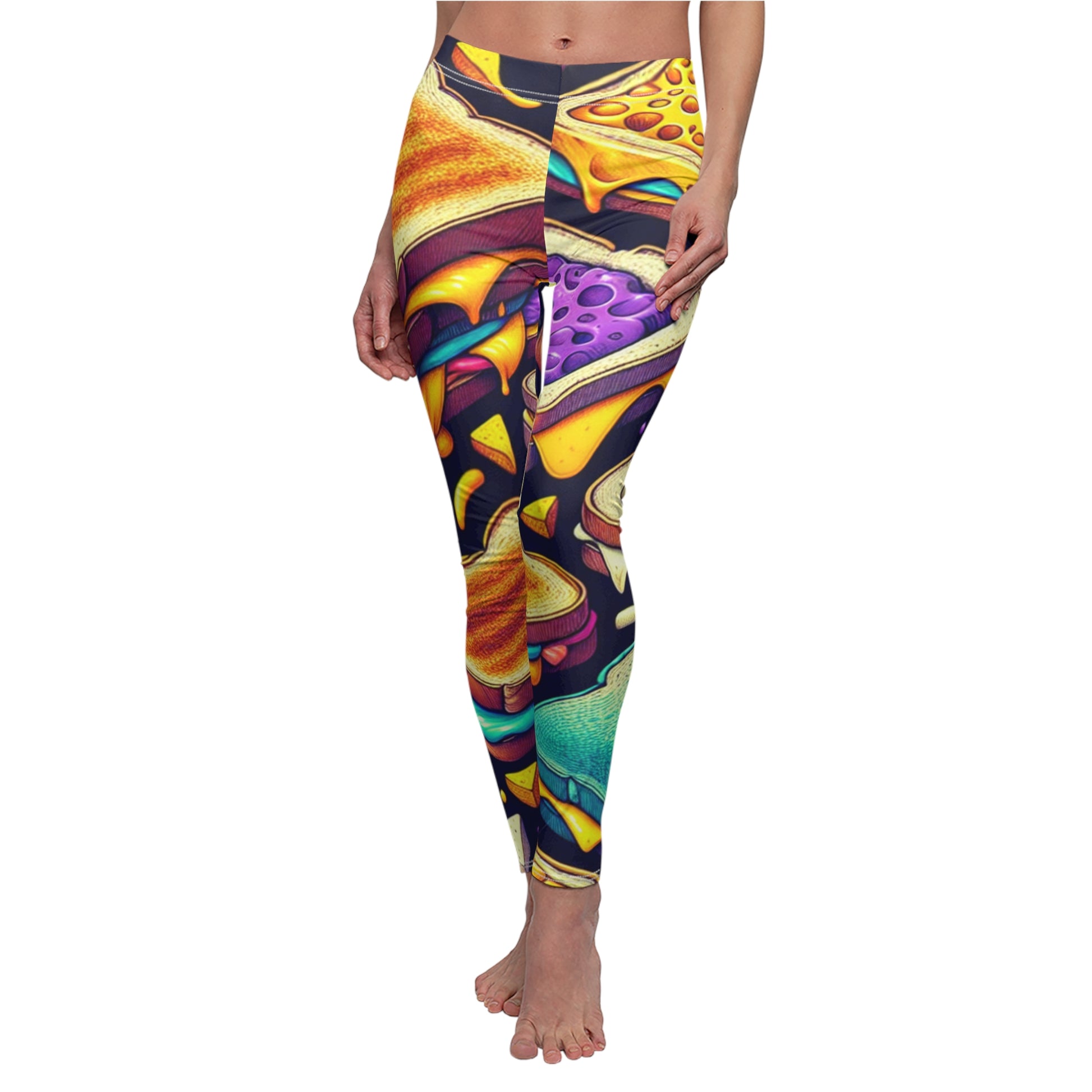 FRONT Abstract Grilled Cheese Leggings, Toasted Cheese Lover Leggings, Cheese Lover Gift, Festival Leggings, Festival Outfit, Brunch Lover Gift