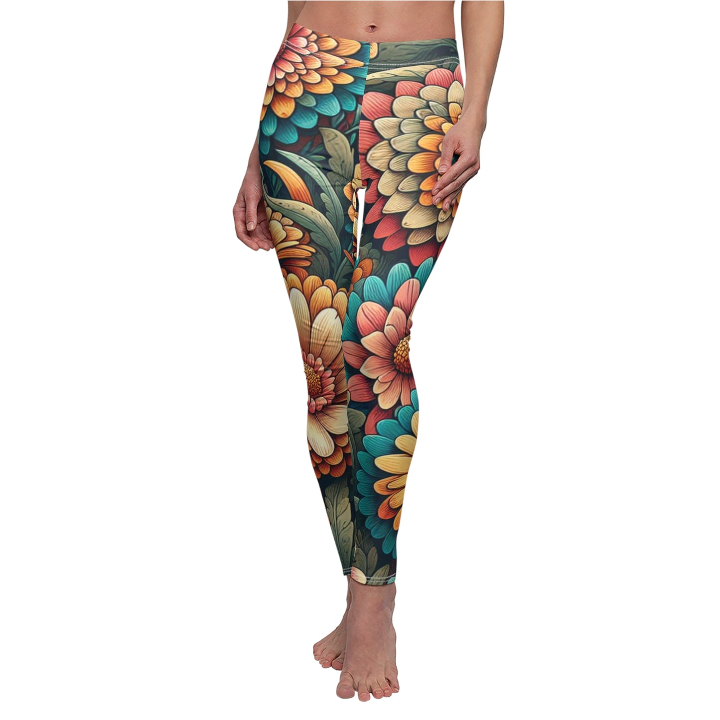 FRONT October Birth Month Flower, Calendula Flower Leggings, Mothers Day, Valentine Day, Mom And Sister Gift, Best Friends, Yoga Birthday Gift