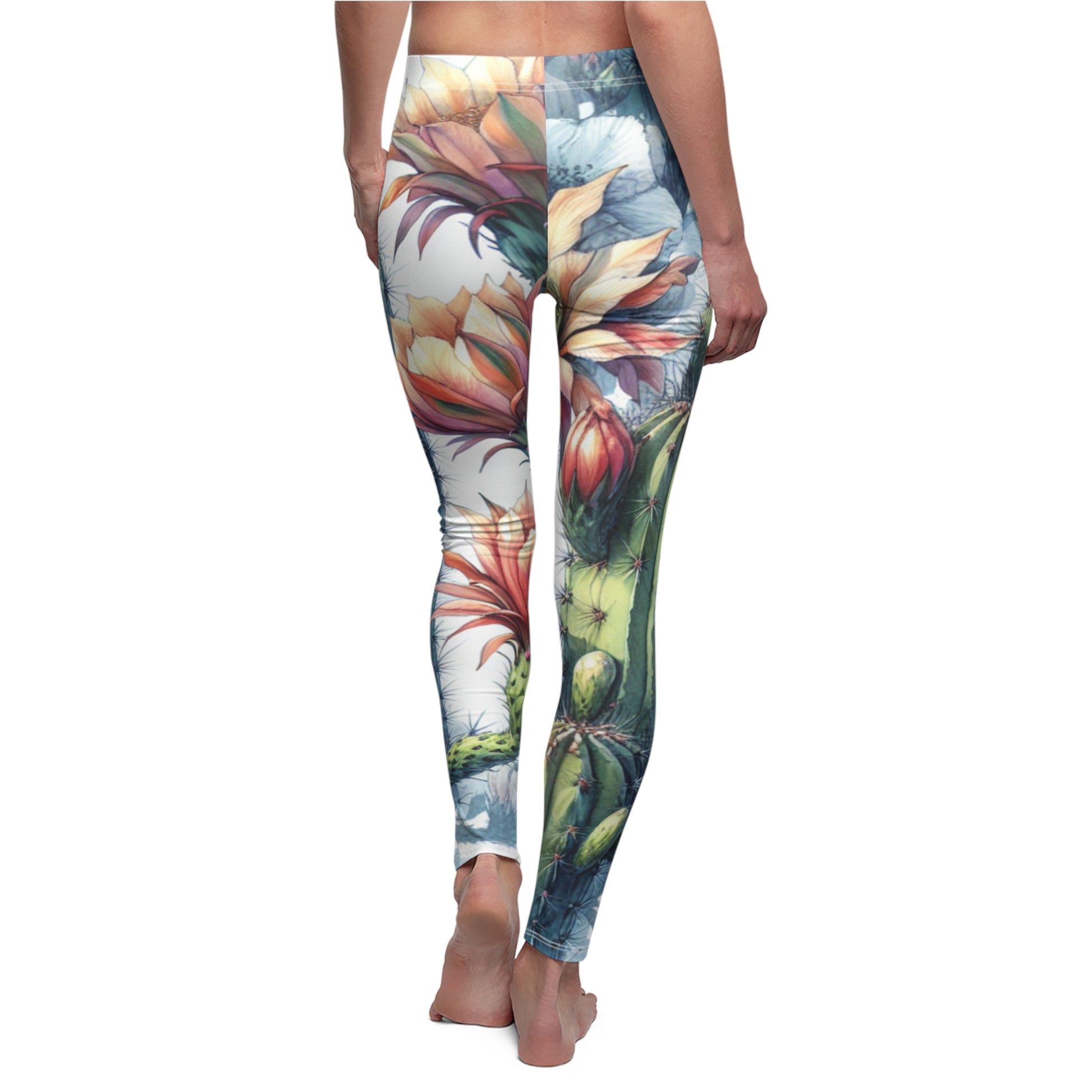 BACK Cactus Flower Leggings/Plant Lovers Gift/Garden Lover Gift/Cactus Print Leggings/Flower Lover Gift/Watercolor Leggings/Yoga Lover Gift