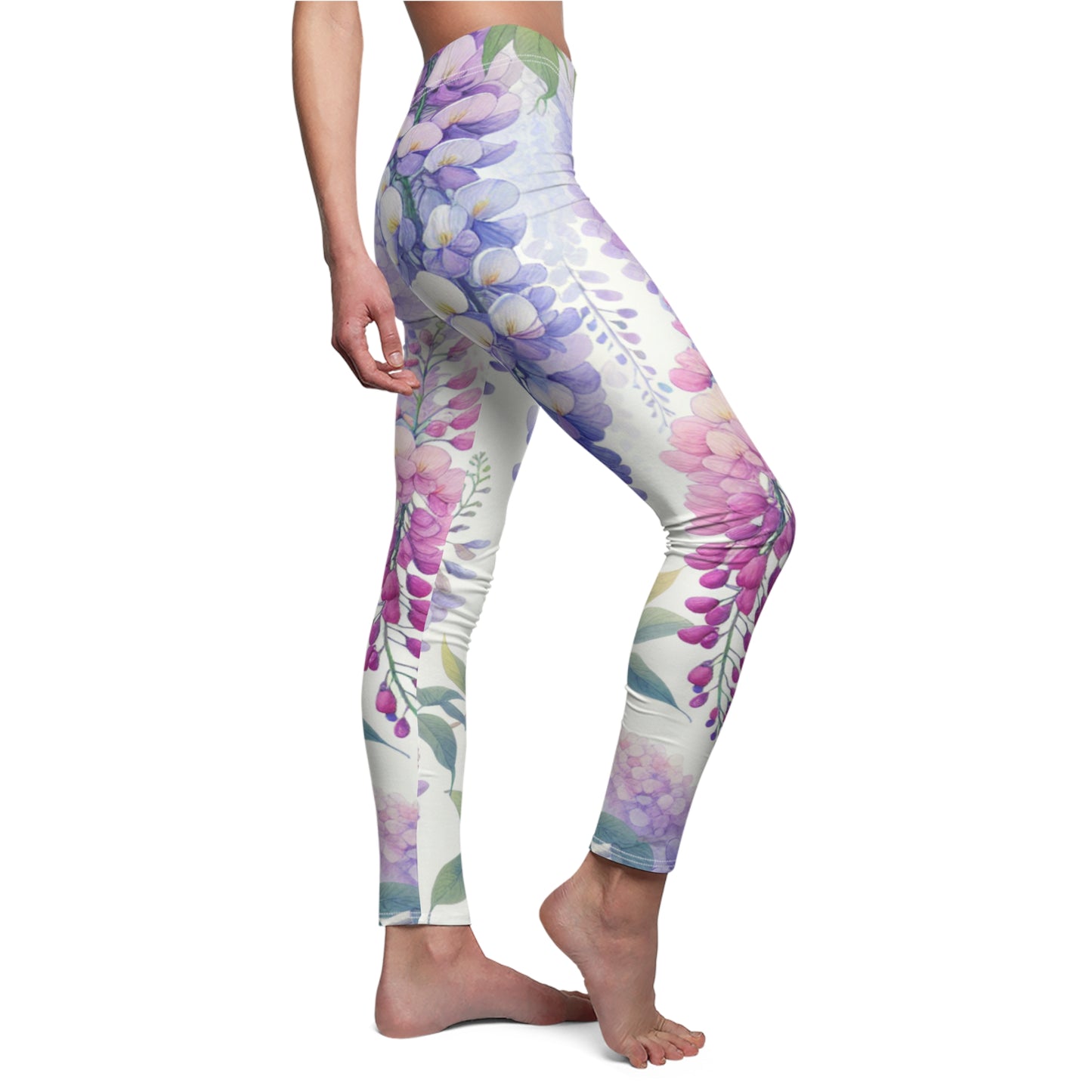 SIDE Hanging Wisteria Leggings/Plant Lovers Gift/Garden Lover Gift/Flower Print Leggings/Flower Lover Gift/Water Color Leggings/Yoga Lover Gift