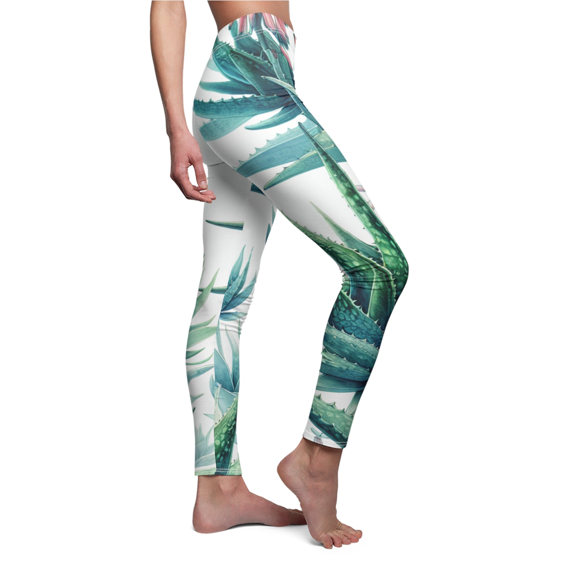 SIDE Aloe Vera Leggings/Plant Lovers Gift/Garden Lover Gift/Aloe Print Leggings/Flower Lover Gift/Watercolor Leggings/Yoga Lover Gift/Aloe Lover