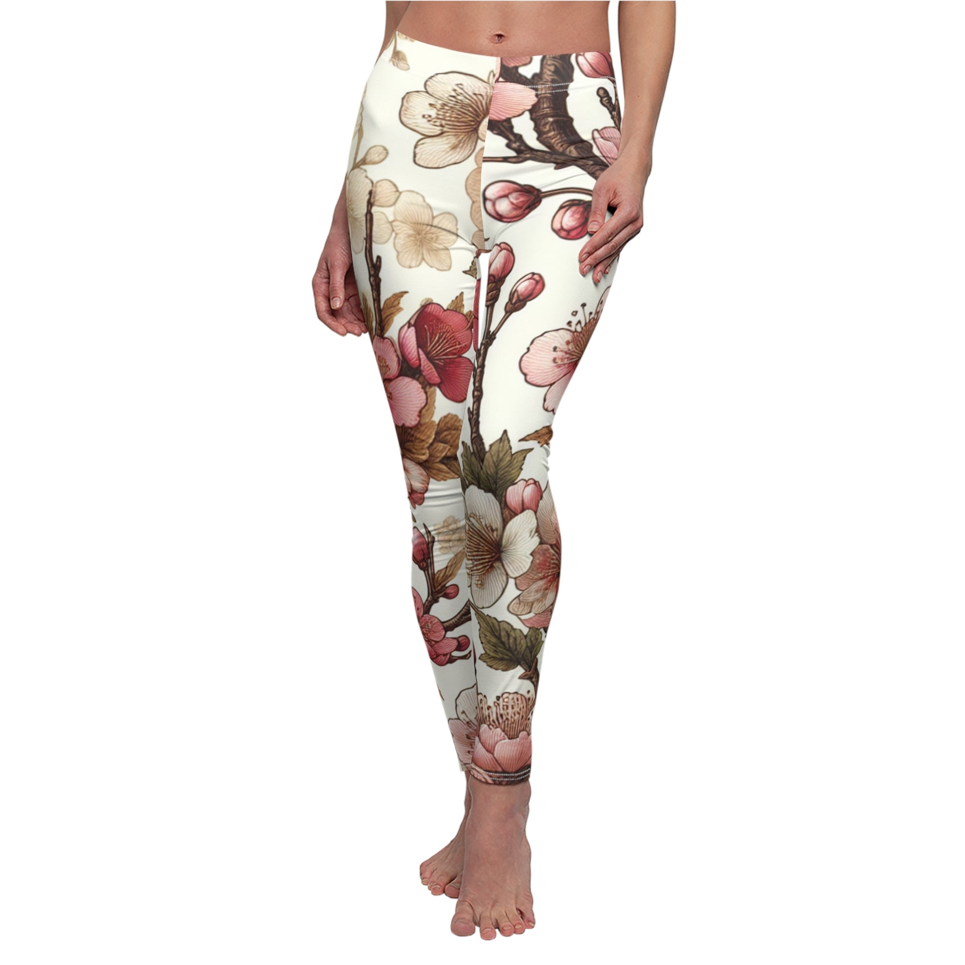 FRONT Cherry Blossom Leggings, Blossom Lover Leggings, Flowers Lover Gift, Festival Leggings, Festival Outfit, Pink Flower Gift, Flower Painting