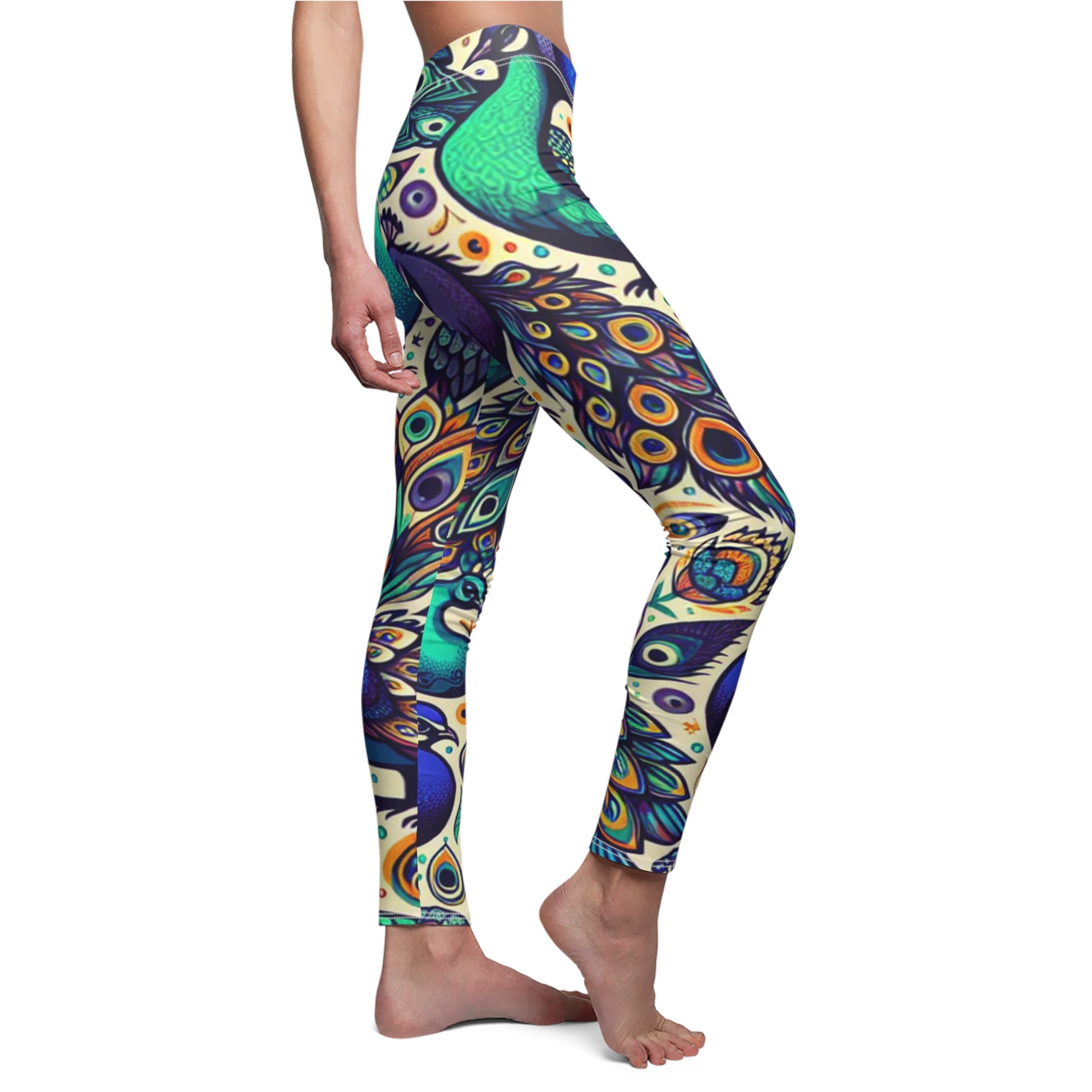 SIDE Abstract Peacock Leggings, Peacock Lover Leggings, Bird Lover Gift, Festival Leggings, Festival Outfit, Yoga Birthday Gift, Nature Lover