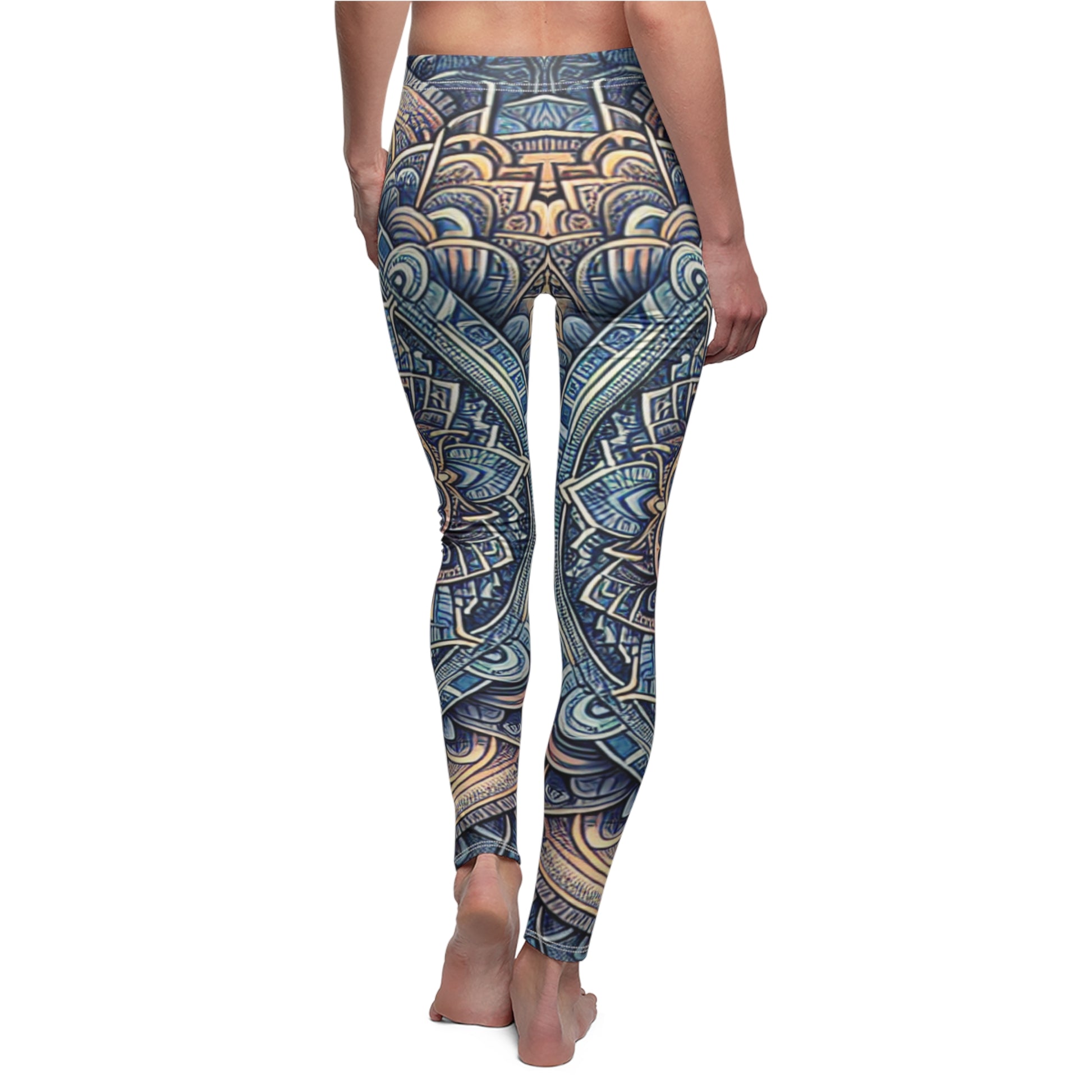 BACK Blue Mandala Flower Leggings, Meditation Lover Tights, Hippie Gift, Festival Leggings, Yoga And Chakras Gift, Yoga Birthday Gift