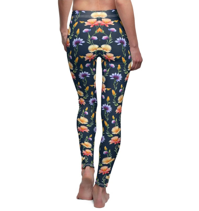 BACK Dark Wildflowers Leggings, Festival Outfit, Flower Lover Leggings, Flower And Yoga Gift, Wildflowers Gift For Her, Festival Leggings Gift