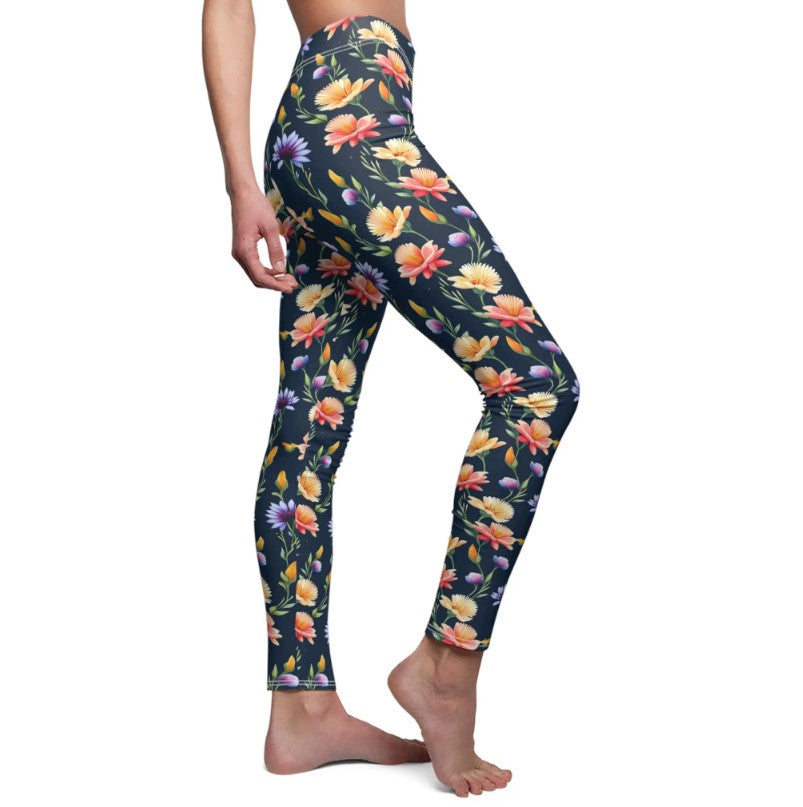 SIDE Dark Wildflowers Leggings, Festival Outfit, Flower Lover Leggings, Flower And Yoga Gift, Wildflowers Gift For Her, Festival Leggings Gift